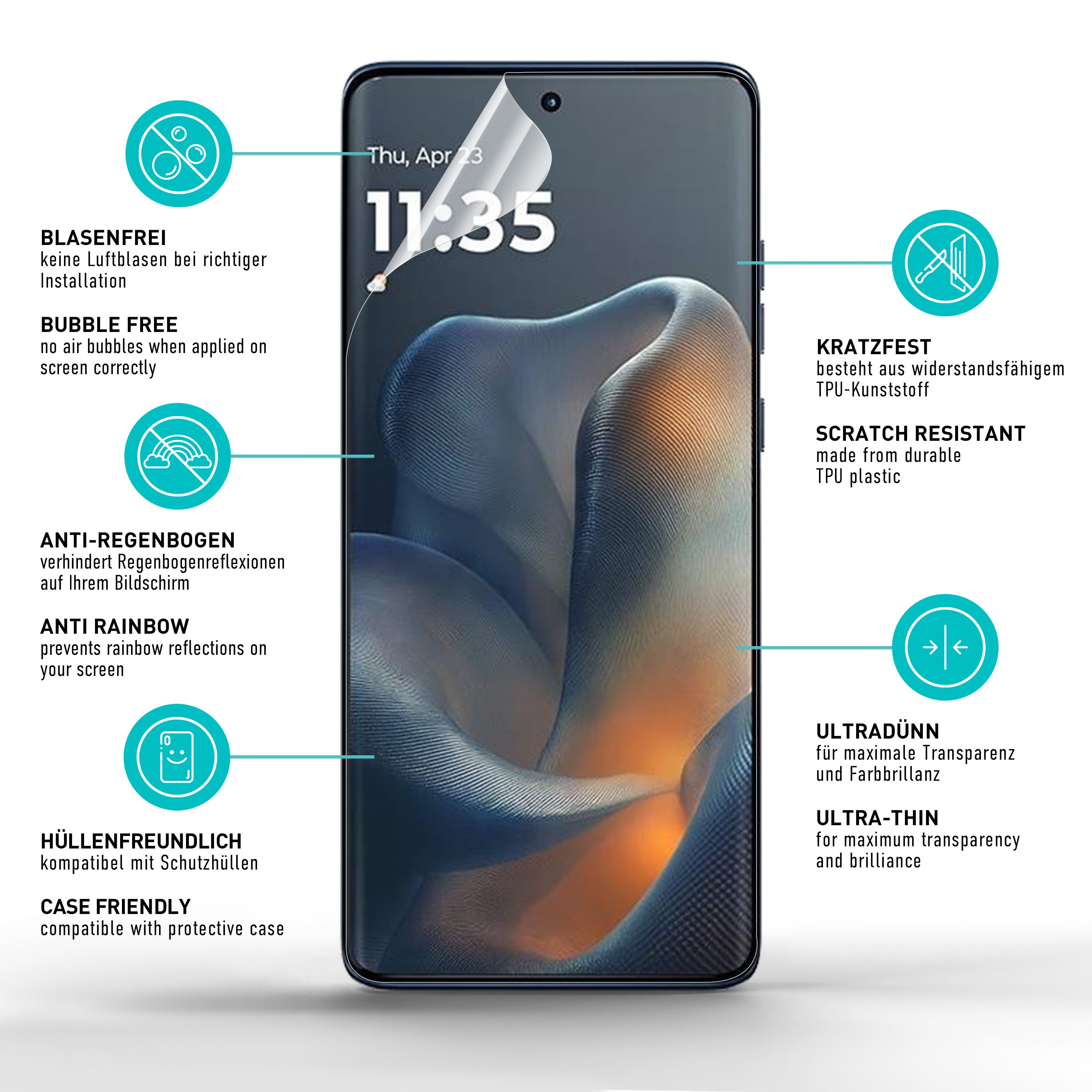 smartect Displayschutzfolie 2X TPU Schutzfolie Klar für Motorola Edge 60 für Motorola Edge 60, Set, 2 Stück, Ultra-klar, Kratzfest, Blasenfrei, Oleophob, Finger – Bild 5 von 5