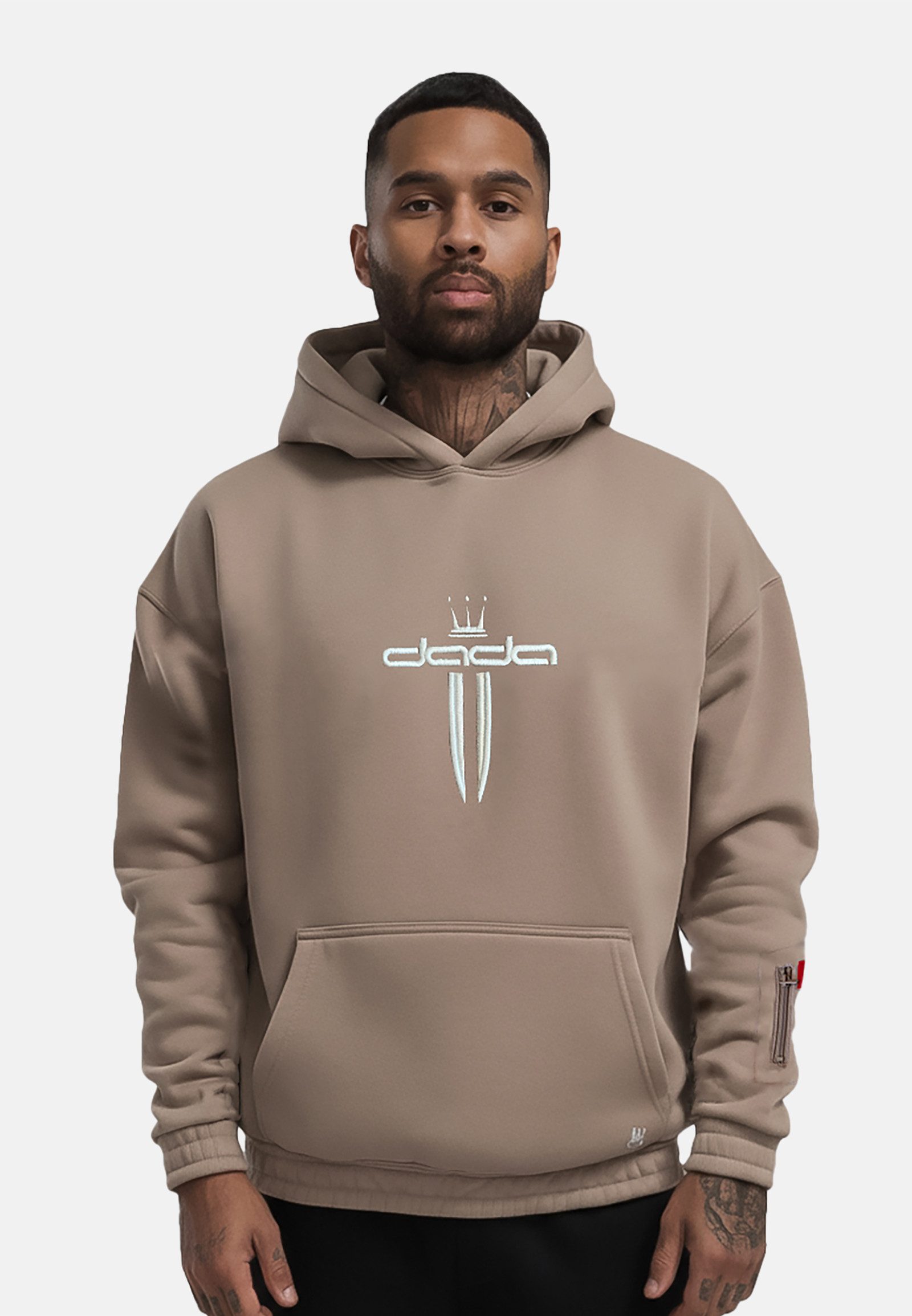 Hoodie Oversize Fit mit Rückendruck, Stickdetails und Zip-Tasche