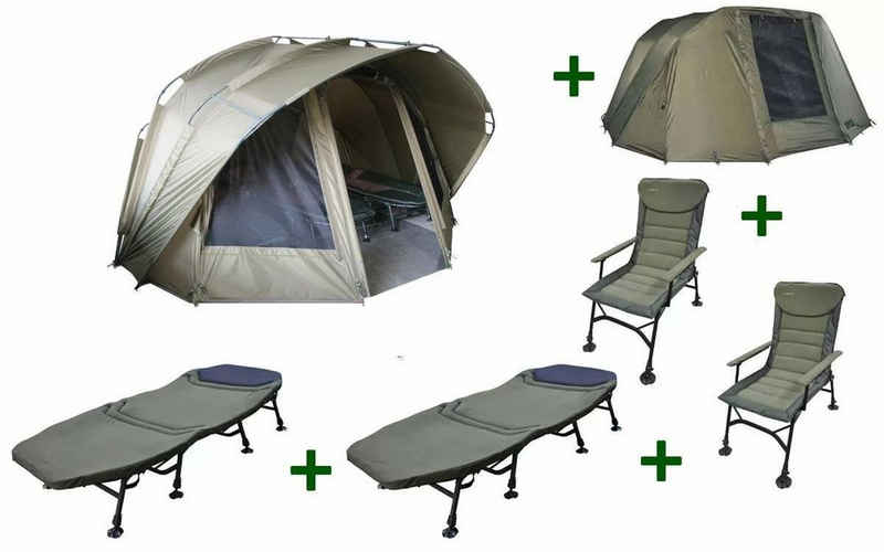 MK Angelsport Angelzelt Fort Knox 3,5 2.0 Man Shelter + Winterskin + 2 Bedchairs + 2 Carpchairs