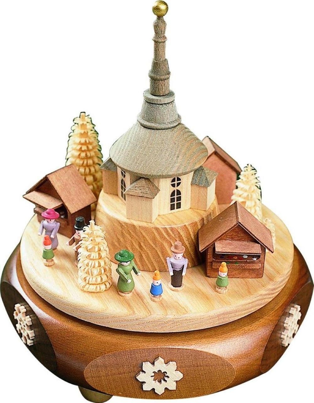 Richard Glaesser Spieluhr Spieldose Motiv: Seiffener Weihnachtsmarkt, Höhe: 16 cm, Handwerkskunst aus dem Erzgebirge