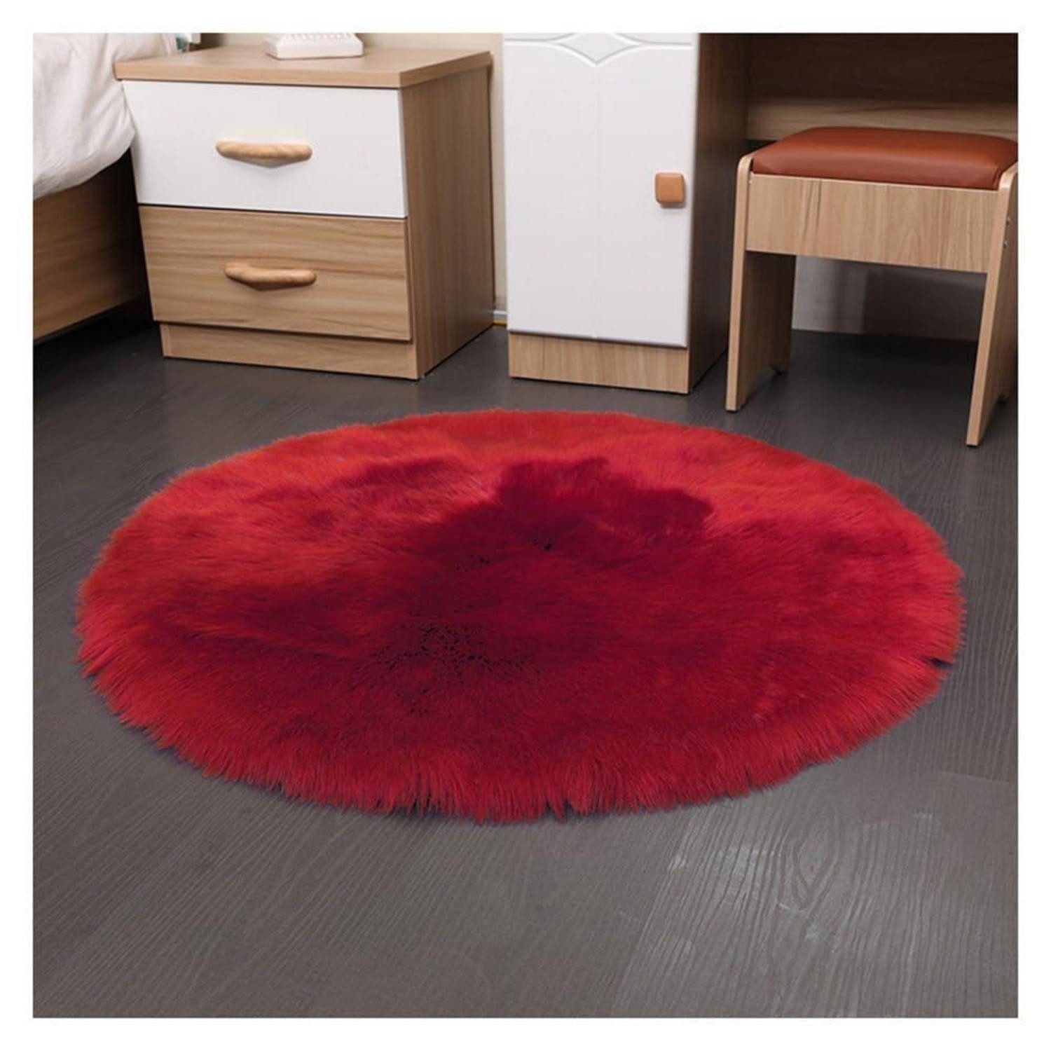 LuxusKollektion Fellteppich Fell-Teppich rund 80x80cm Rot Plüsch, rund, Höhe: 60 mm