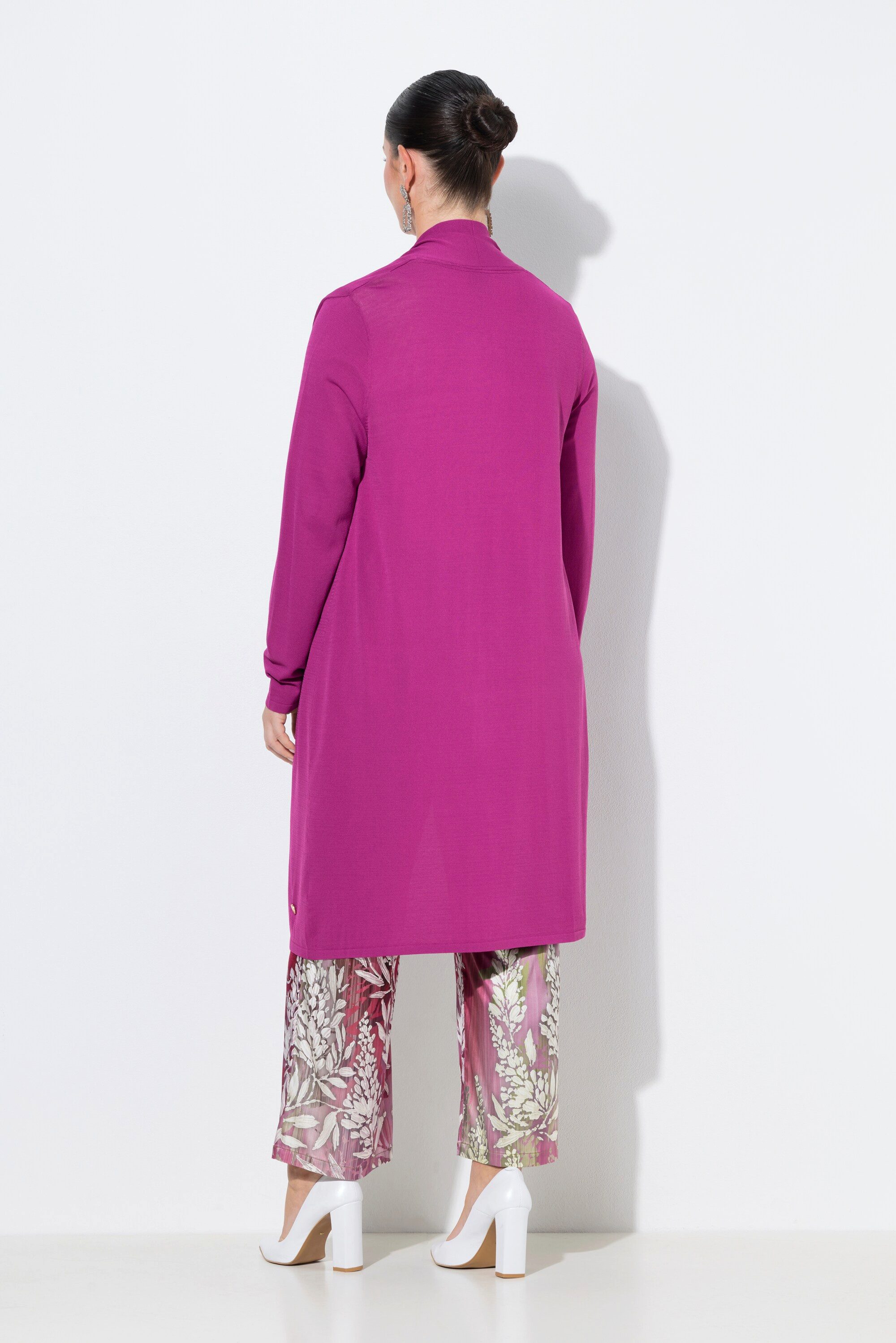 Ulla Popken Langjacke Long-Strickjacke Stehkragen offene Form Langarm