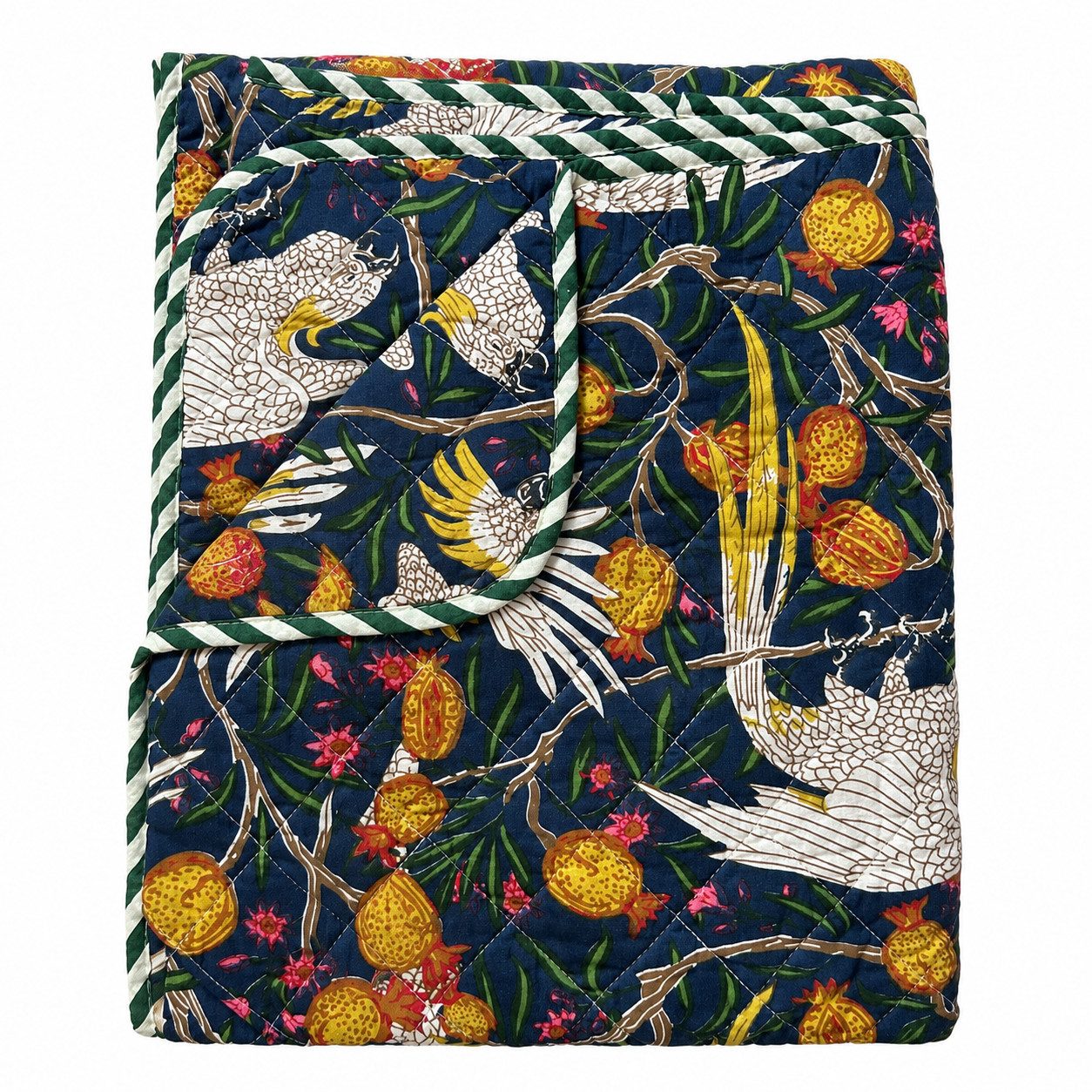 Wohndecke Vogel-dunkel-blau, AU Maison, Quilt-Optik aus Baumwolle 140 × 220 cm