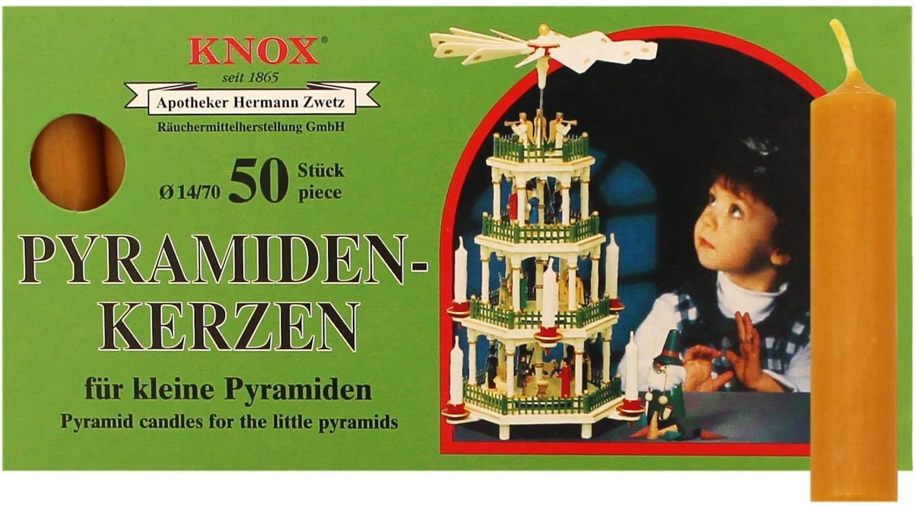 KNOX Duftkerze 1 x Päckchen- Pyramidenkerzen 14 mm Länge 74 mm NATUR - 50er Packung