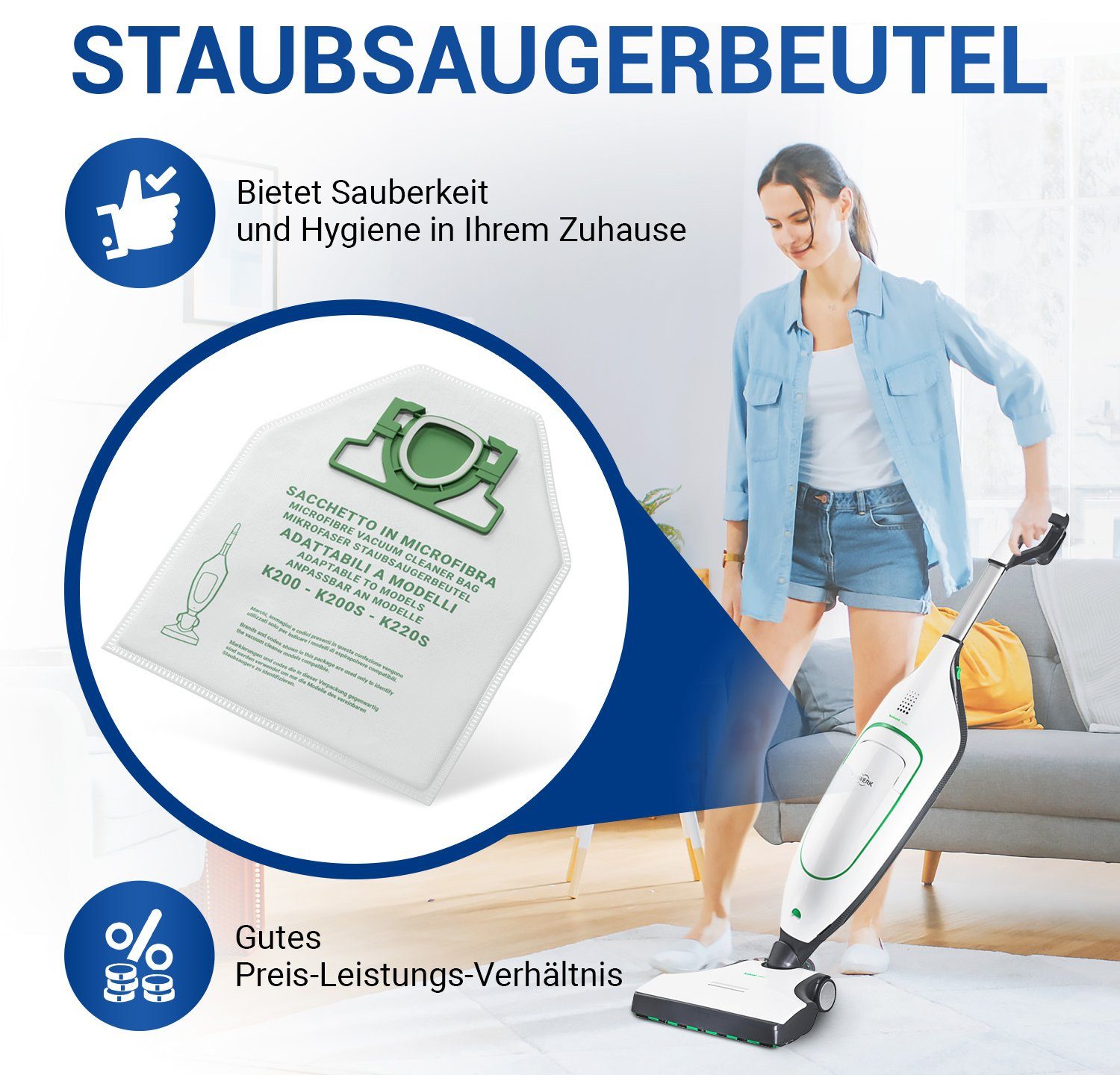 6 aus für St., für VIOKS Mikrofaser VK200 Ersatz Staubsaugerbeutel Staubsauger Filterbeutel Vorwerk,