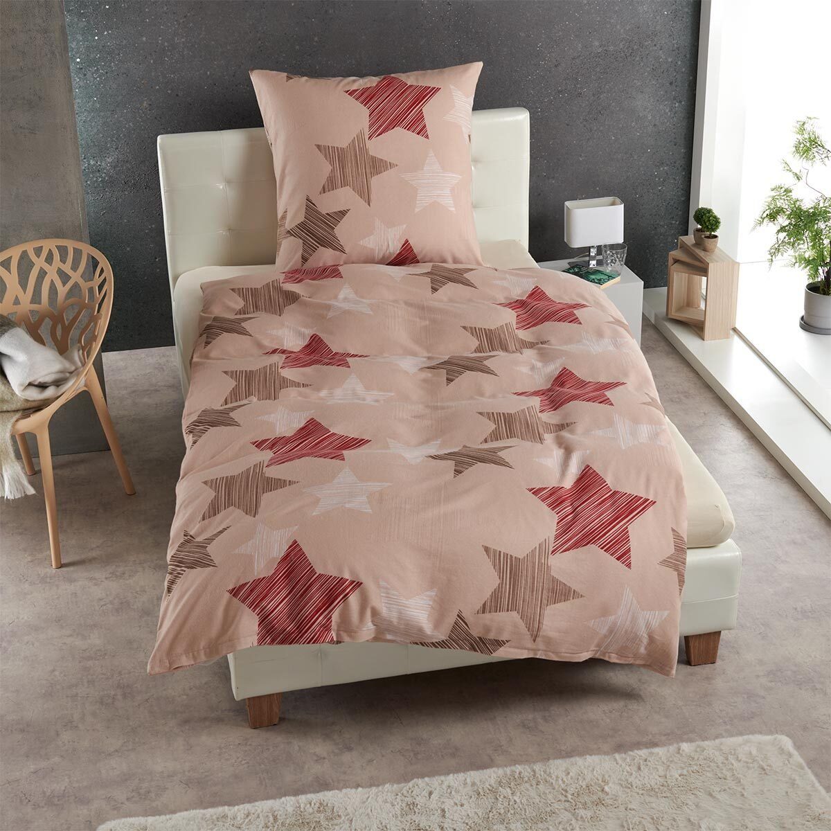 TRAUMSCHLAF Bettwäsche Sterne beige, Biber, 2 teilig, hochwertige Biber Qualität, Bettbezug
