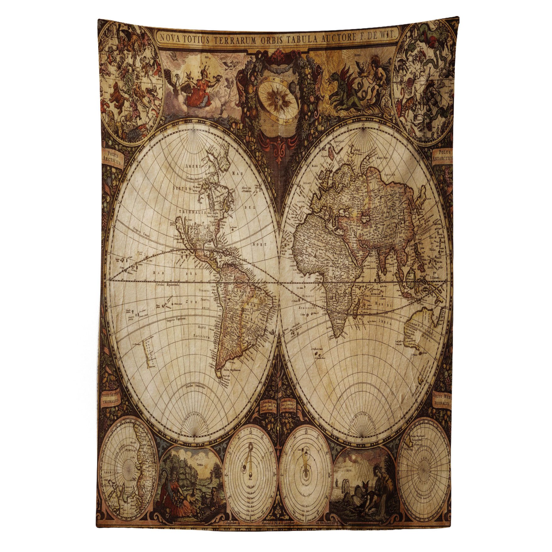 Abakuhaus Tischdecke Farbfest Waschbar Für den Außen Bereich geeignet Klare Farben, Weltkarte Historische alte Atlas