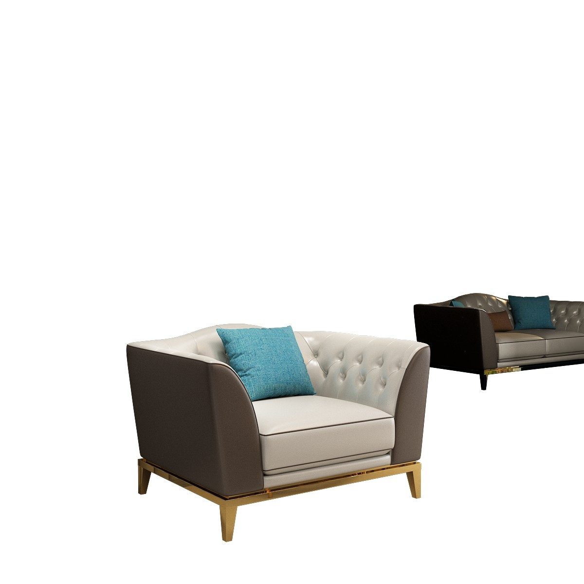 JVmoebel Chesterfield-Sofa Edelstahl Sofa im Chesterfield-Stil mit hochwertigem Lederbezug, Set, Made in Europa