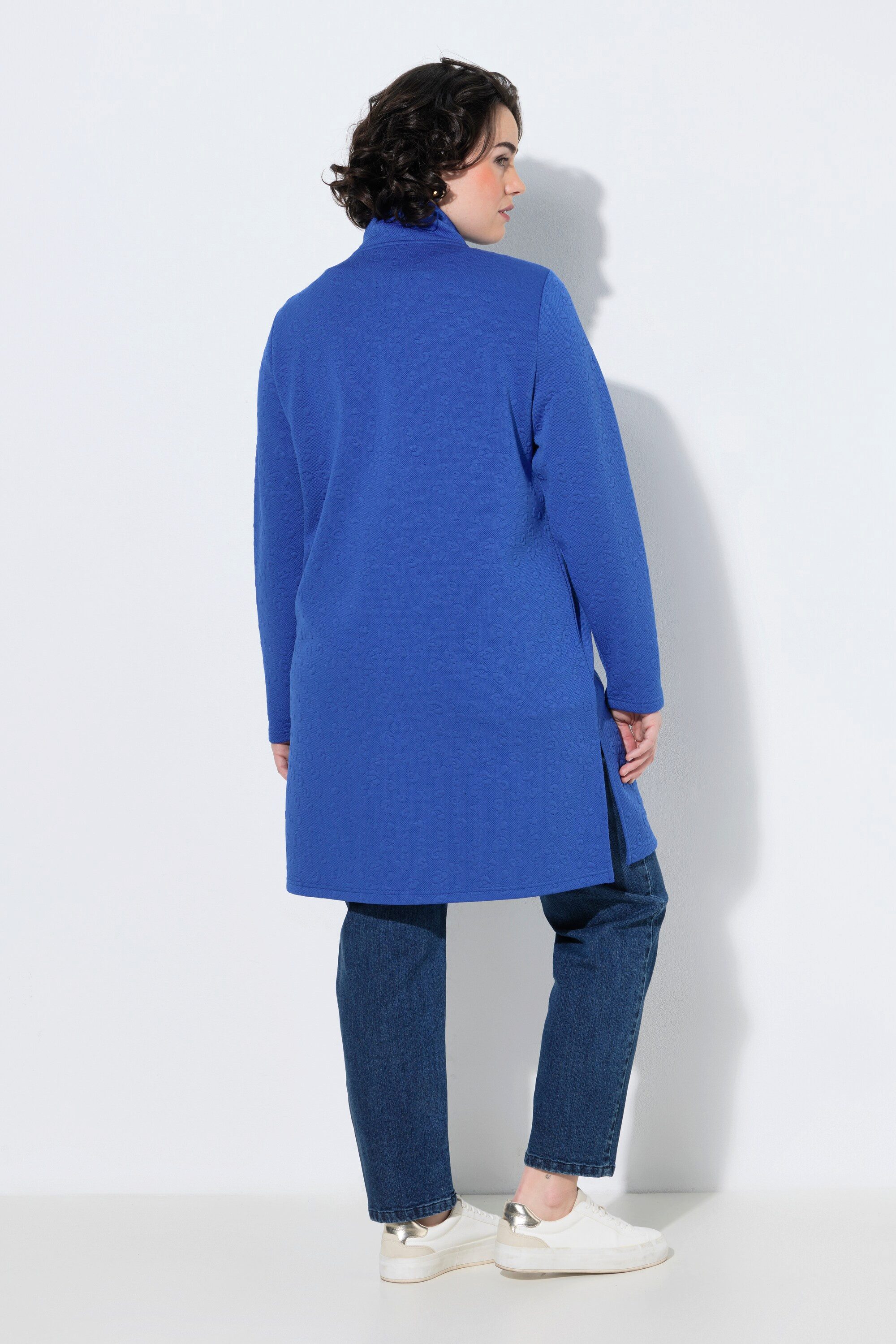 Ulla Popken Sweatjacke Long-Sweatjacke Leomuster Stehkragen Langarm – Bild 3 von 4