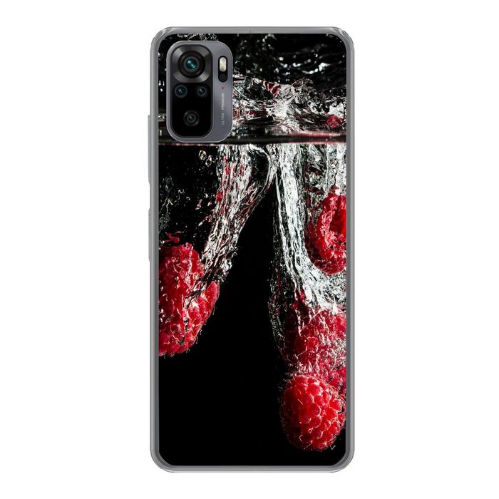 MuchoWow Handyhülle Himbeeren - Obst - Stilleben - Wasser - Schwarz - Rot Phone Case Handyhülle Xiaomi Redmi Note 10 Pro Silikon Schutzhülle