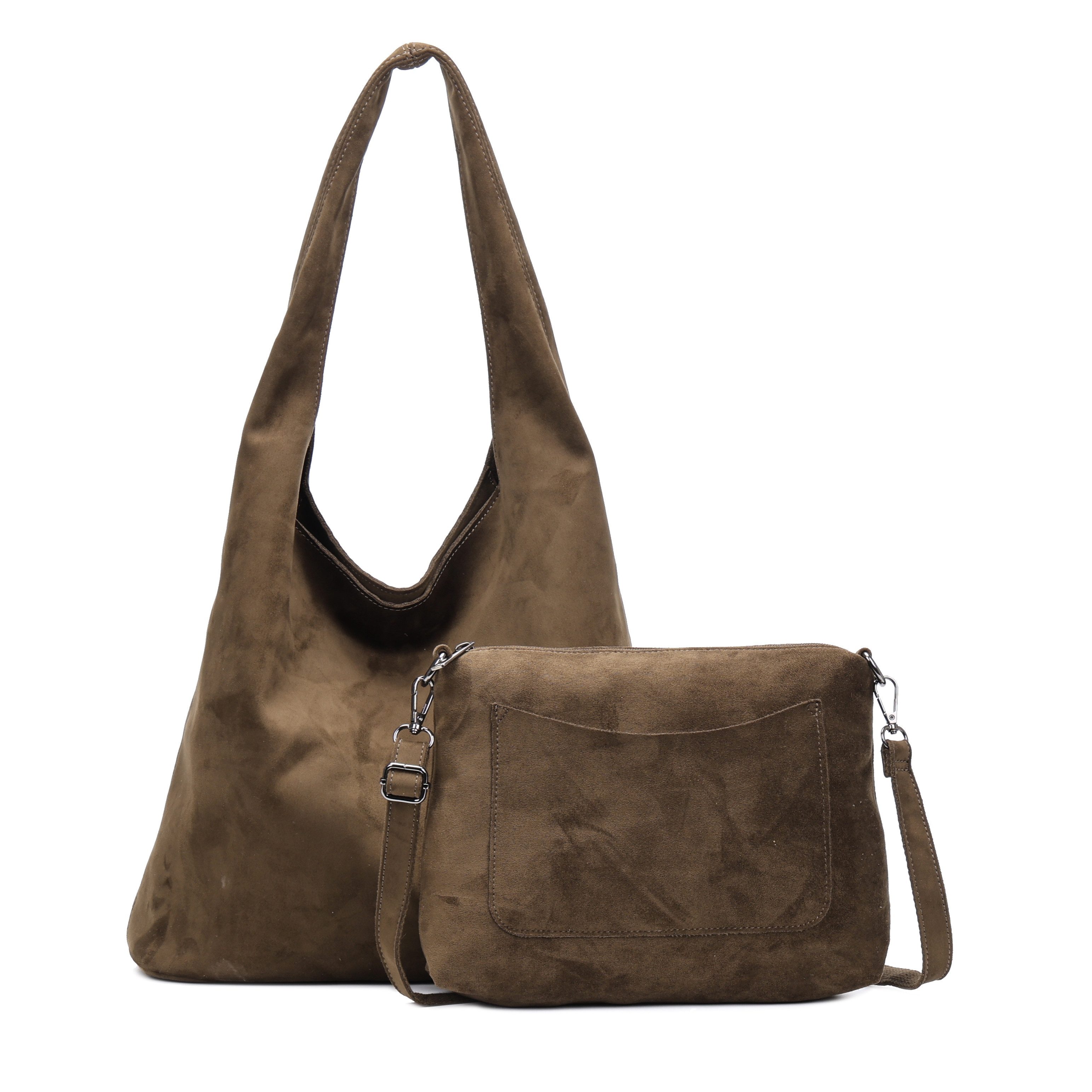 MIRROSI Shopper Damen Hobo Bag 2-in-1 in Wildleder-Optik aus Polyester (mit kleiner Umhängetasche, groß & lässig, ca. 37 x 15 x 32 cm), Neue Kollektion Herbst/Winter 2026