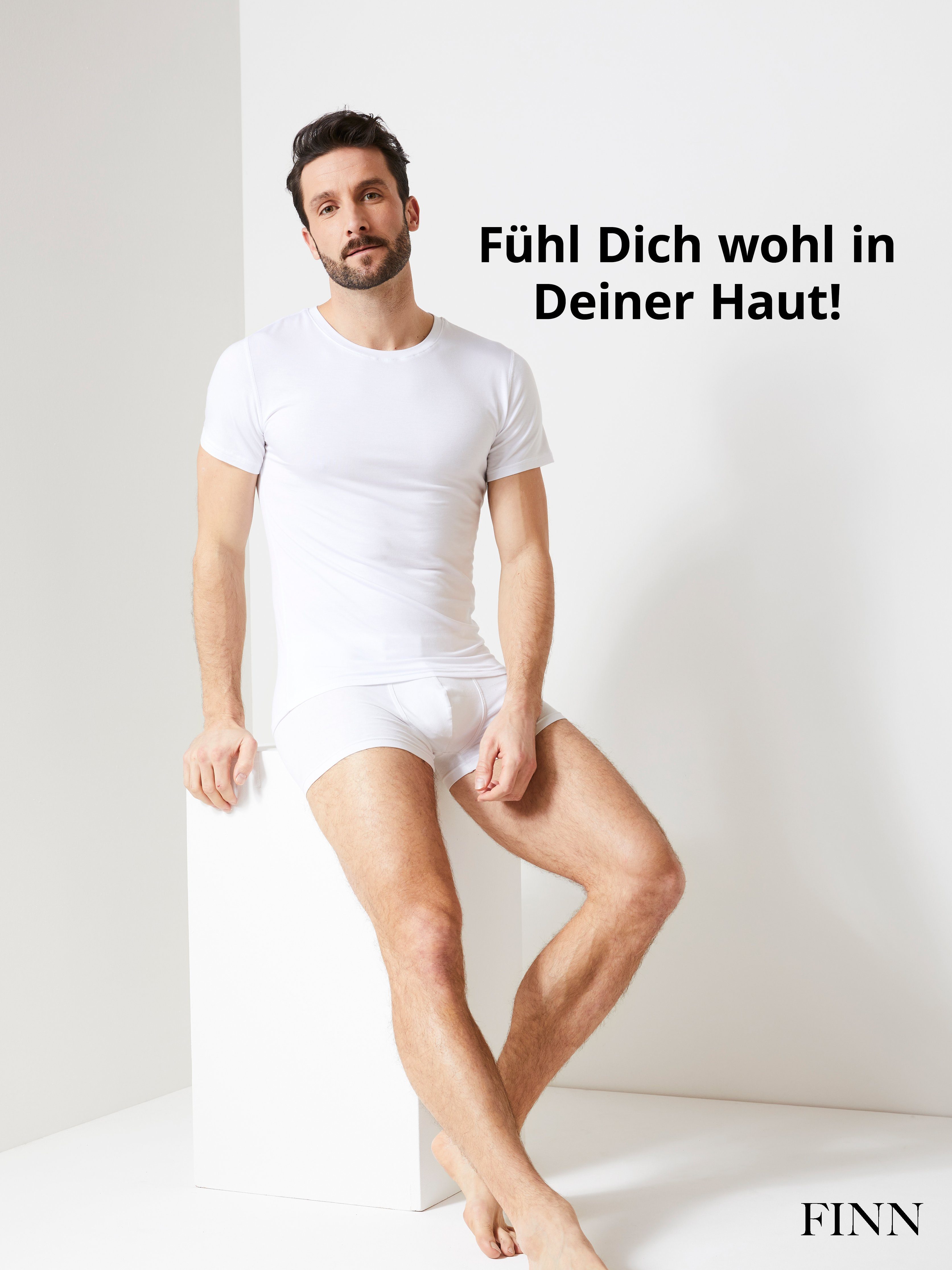 Rundhals FINN mit Unterhemd Tragekomfort Design Kurzarm Stoff, Herren feiner Unterhemd Business Weiß maximaler Micro-Modal