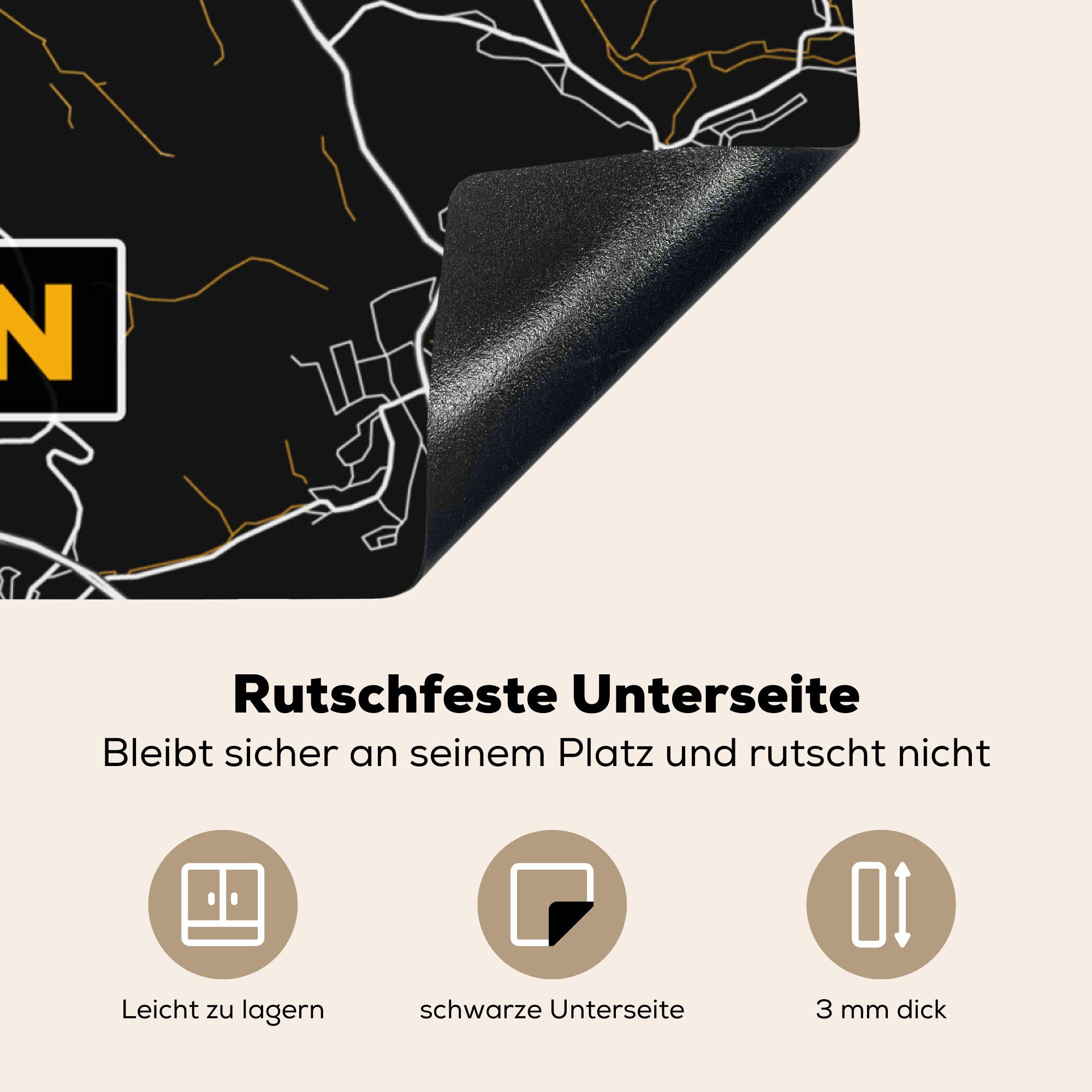MuchoWow Herdblende-/Abdeckplatte Siegen Gold - Karte - Ceranfeldabdeckung, für Deutschland, Stadtplan - cm, Arbeitsplatte - 78x78 (1 Vinyl, tlg), küche