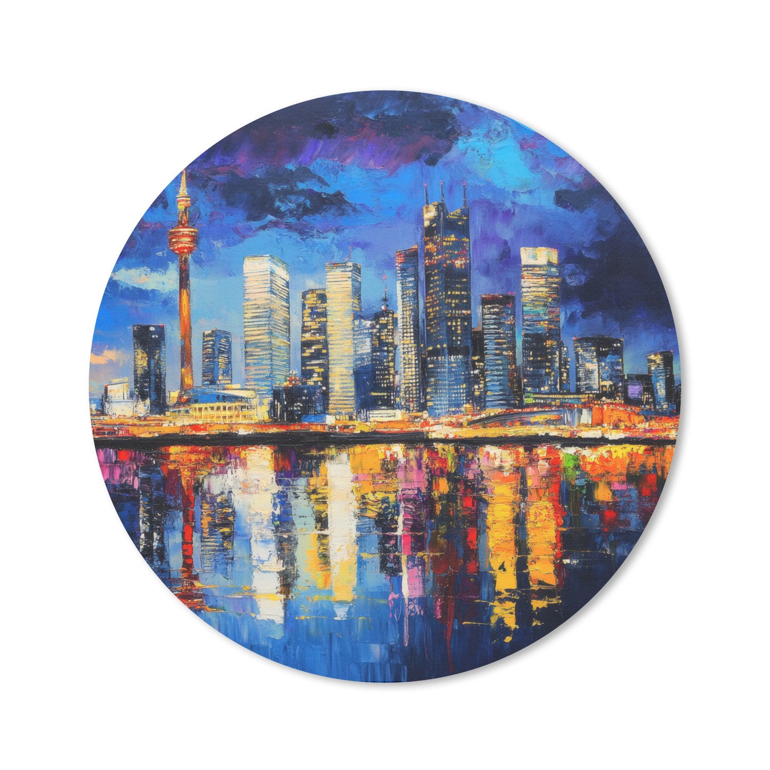 MuchoWow Mauspad Skyline Toronto - Modern - Stadtlicht - Blau (1-St), Gaming, Rutschfester Unterseite, Mausunterlage, Rund 50x50 cm