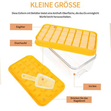 DOPWii Eiswürfelform Eiswürfelform, Silikon-Eisform mit Deckel und Behälter, (32-tlg), 32 Mini-Eiswürfel für den Gefrierschrank, BPA-freie