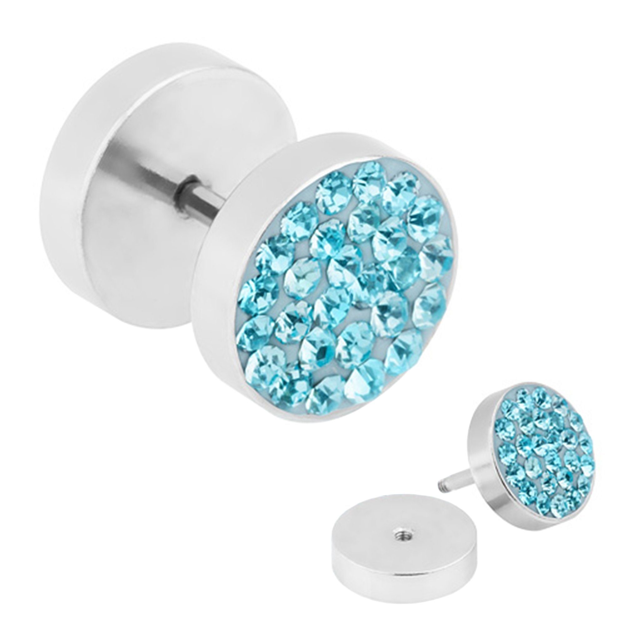 Taffstyle Piercing-Set Fake Piercing Ohr Ohrring Ohrpiercing Platte Zirkonia, Aqua mit Kristall Plug Tunnel Flesh Runde Strass Ohr Fake