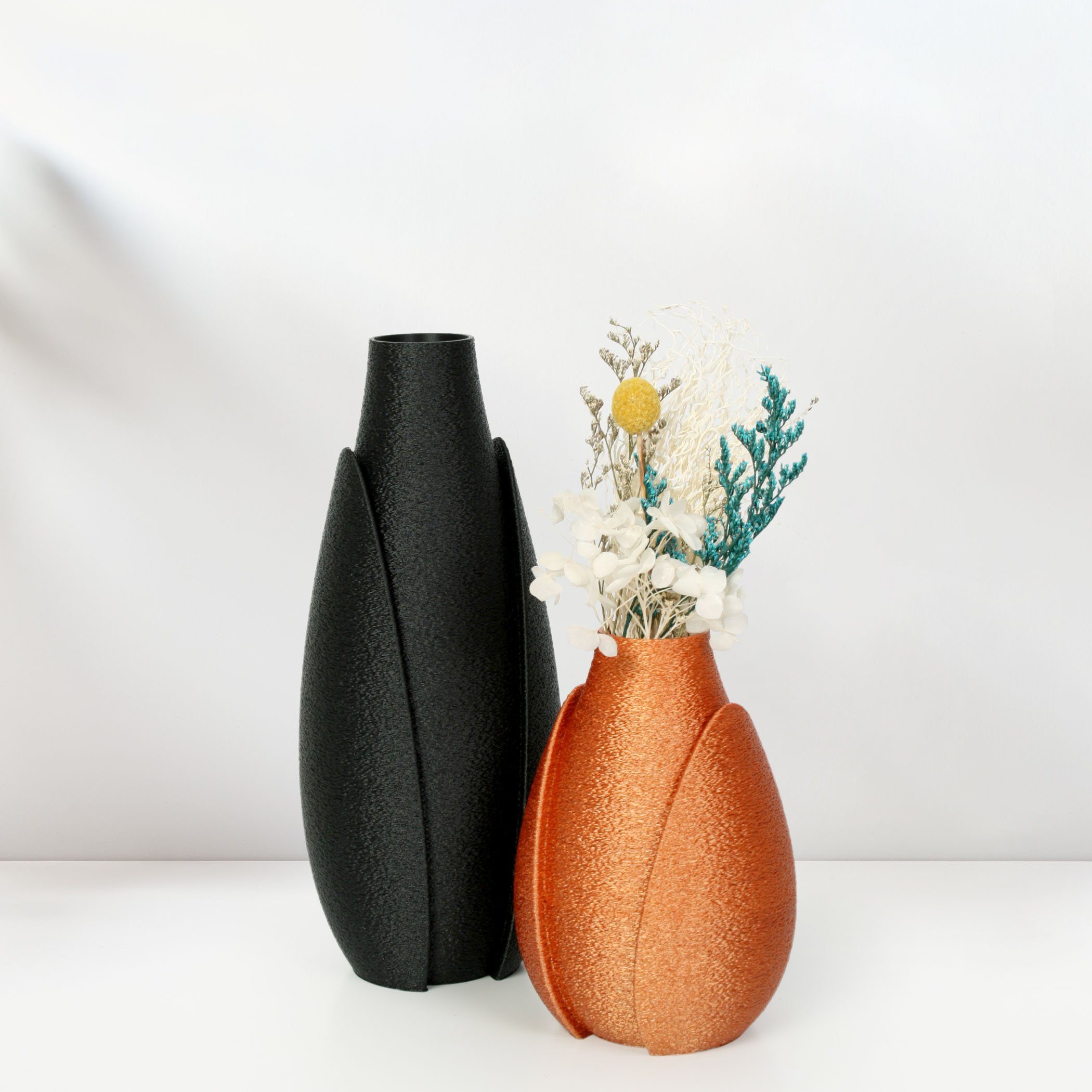 Rohstoffen; Set nachwachsenden Designer aus aus (Set, Schwarz Vasen), – aus 2 Bronze Blumenvasen Bio-Kunststoff Dekovase Vasen-Set Dekorative & bruchsicher Feder & bestehend wasserdicht Kreative