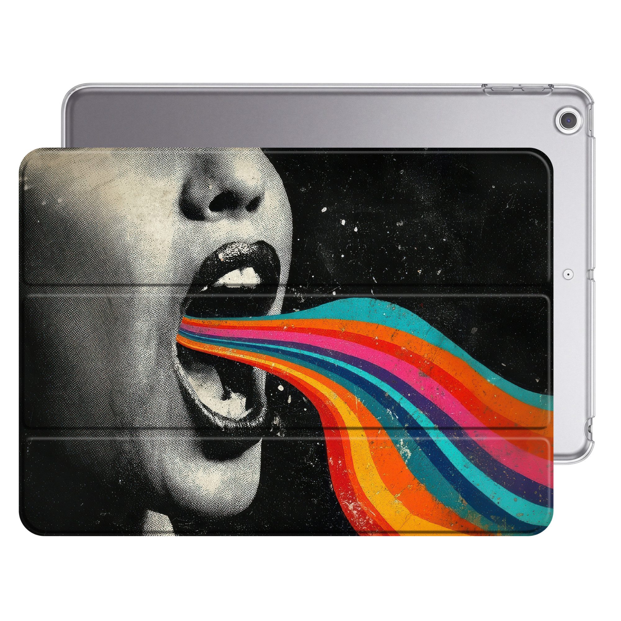 OnlyWow Tablet-Hülle iPad 2020 (8th gen) Mund - Wellen - Regenbogen, Schutzhülle, Klapptasche, Stoßfest, mit Muster