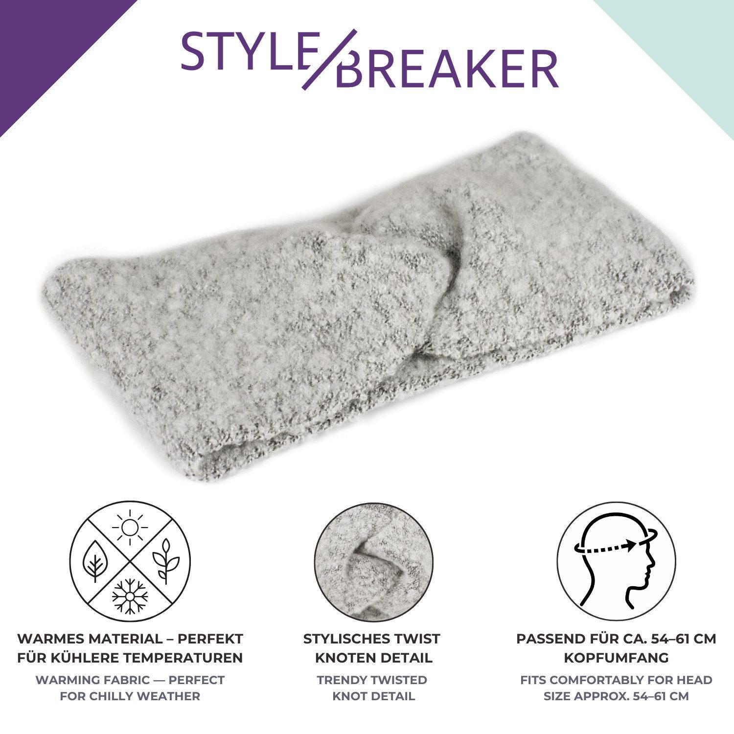 styleBREAKER Stirnband Web Stirnband mit Zacken Muster und Twist Knoten (1-St)