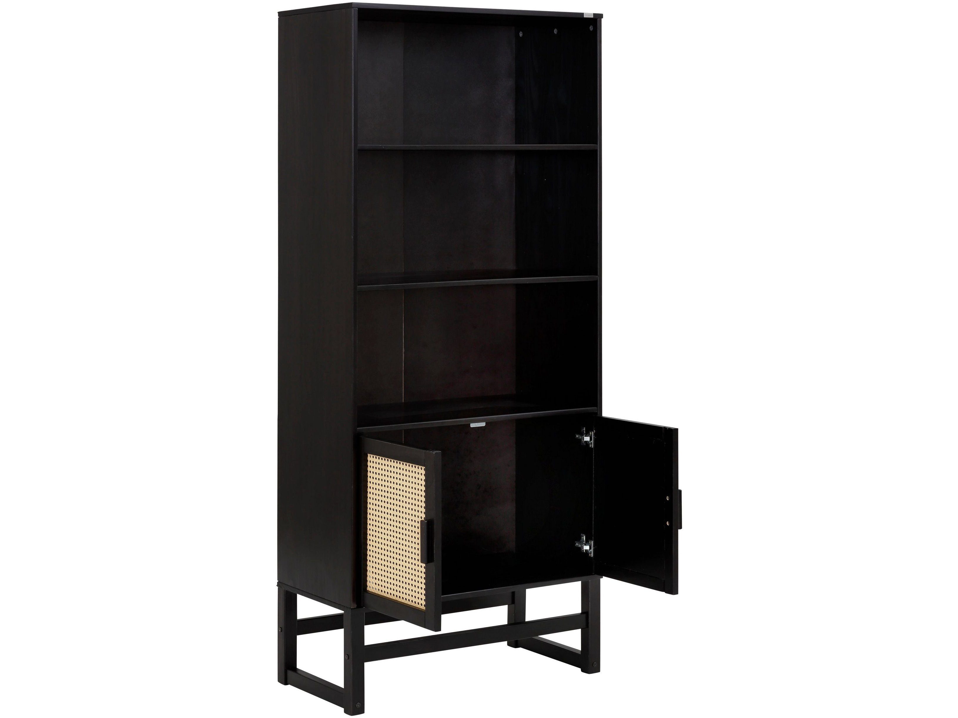 loft24 Bücherregal Jenna, Bücherschrank mit cm Höhe Rattangeflecht, espresso/schwarz Massivholz aus 175