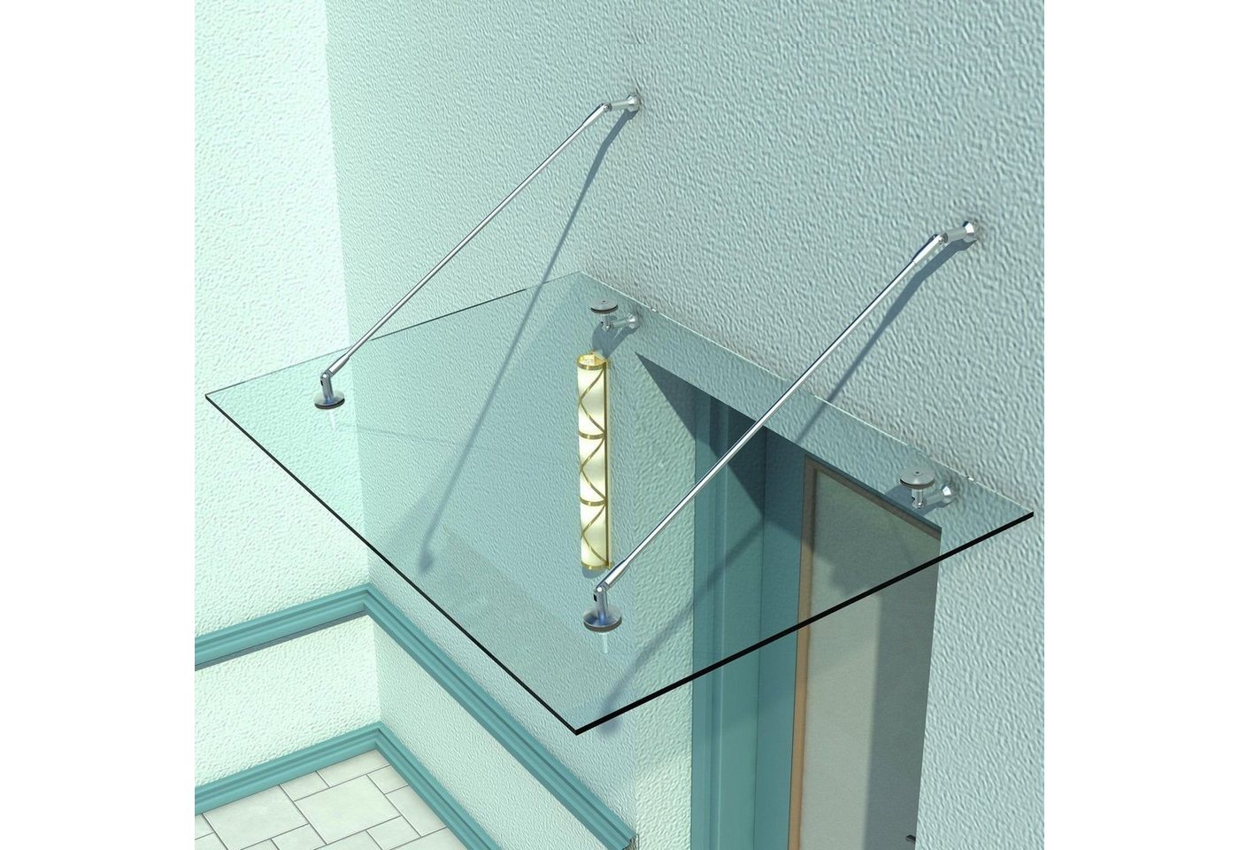 Thumbnail - HOMCOM Pultvordach Vordach Glasvordach Türvordach (Gehärtetem Glas, 1 St., 304 Edelstahl Klarglas), 150 x 90 cm