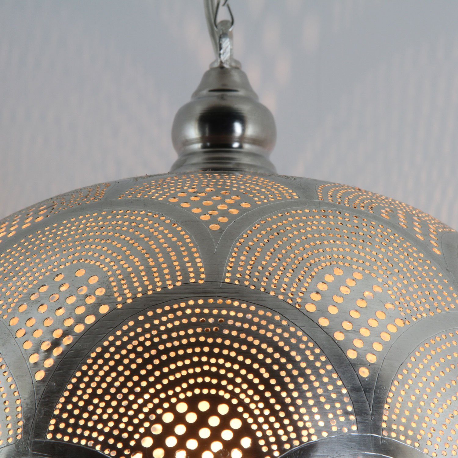 Toufaha Samak marokkanische Orientalische Hängeleuchte D30 EL2024 Lampe ohne Leuchtmittel, Silber Messing, Casa Hängelampe, aus Prachtvolle Moro Pendelleuchte,