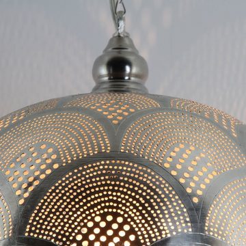 Casa Moro Hängeleuchte Orientalische Lampe Toufaha Samak D30 Silber aus Messing, ohne Leuchtmittel, Marokkanische Pendelleuchte Ramadan Hängelampe EL2024