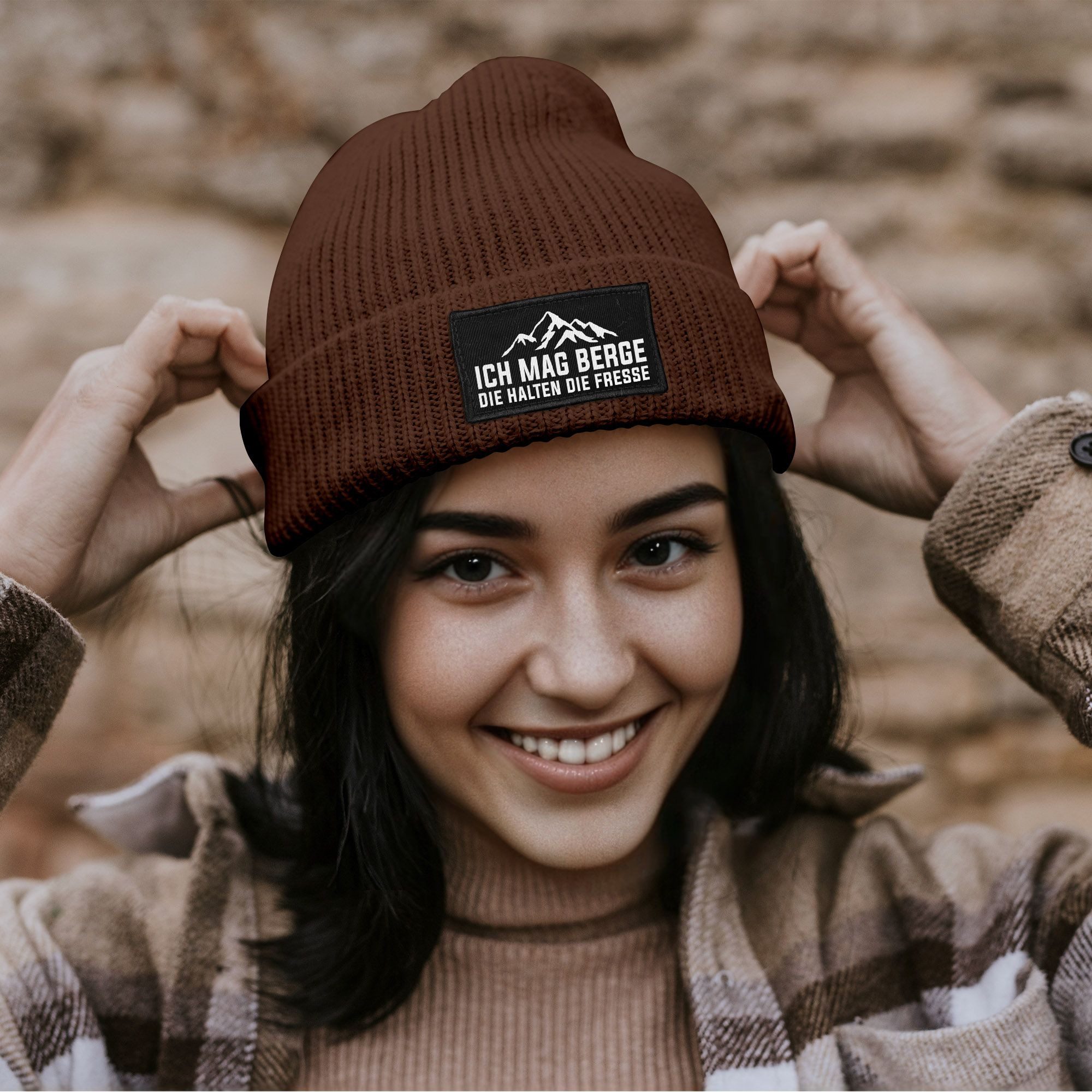 Damen Beanie Mit Patch Strickmütze Mit Spruch Aufd Produktbild-Vorschau 4
