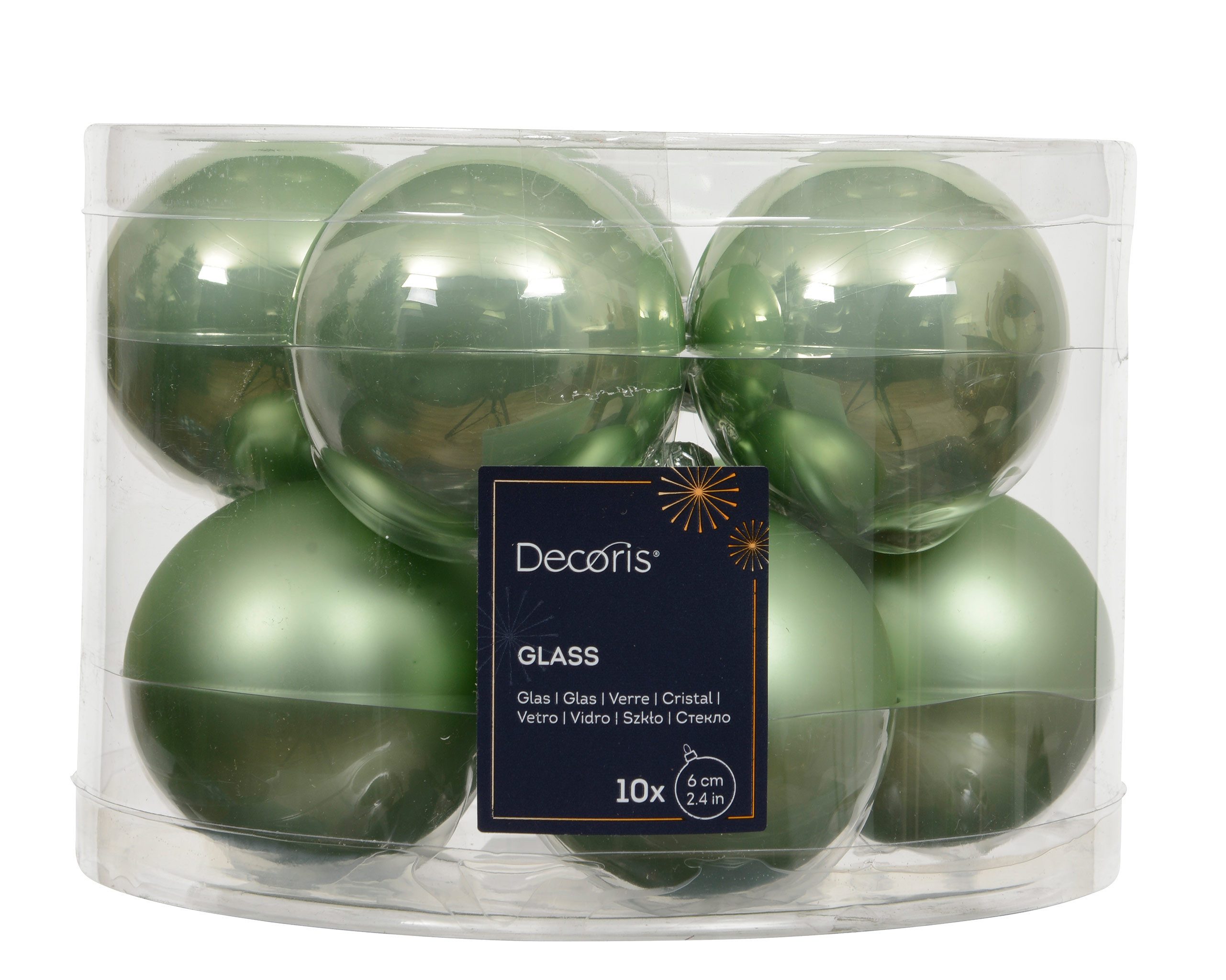 Kaemingk Weihnachtsbaumkugel, Weihnachtskugeln Glas 6cm x 10 Stück - Matchagrün