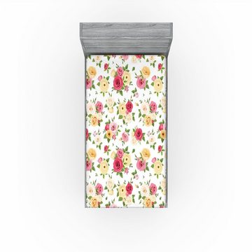 Spannbettlaken Soft Dekorativer Stoff Bettwäsche Rund-um Elastischer Gummizug, Abakuhaus, Blumen Vintage Warm Romantic Flower