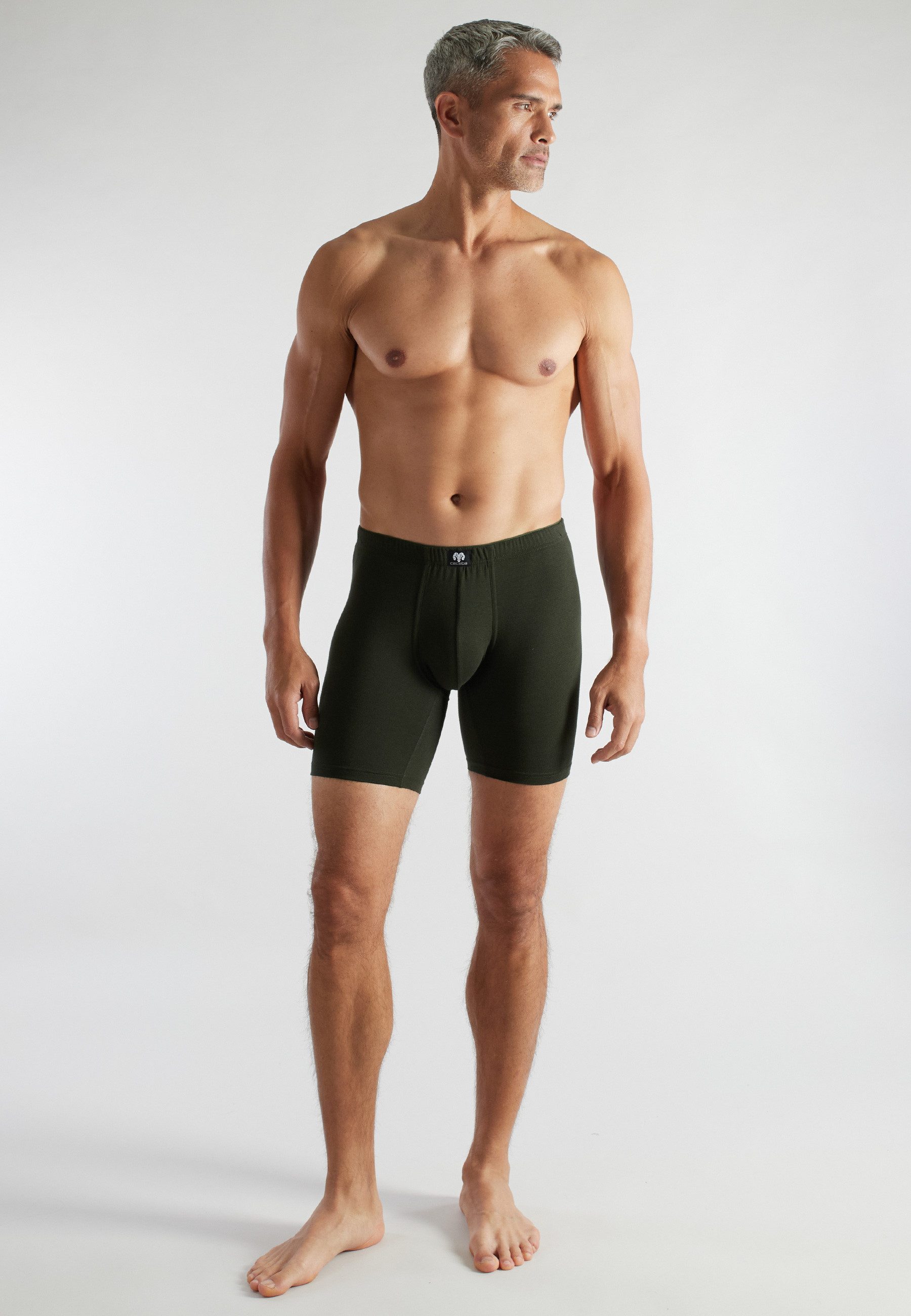 CECEBA Boxershorts CECEBA Herren Long-Pants grün uni 2er Pack (2-St)