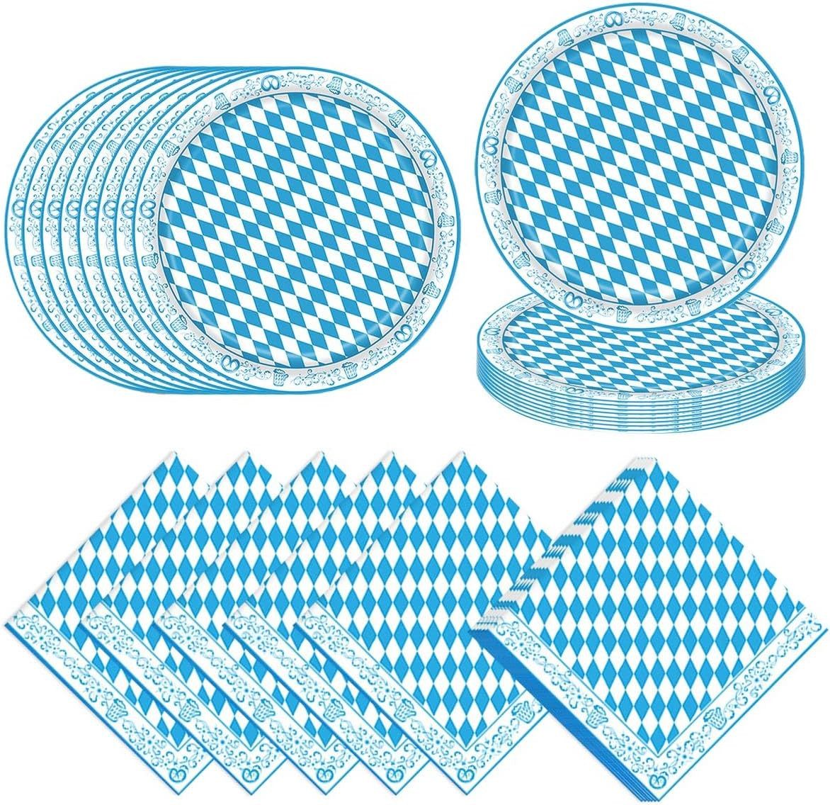 FELIXLEO Einweggeschirr-Set 80 Stück Oktoberfest Geschirr Set Papierteller Servietten Blau Weiß (1-tlg)