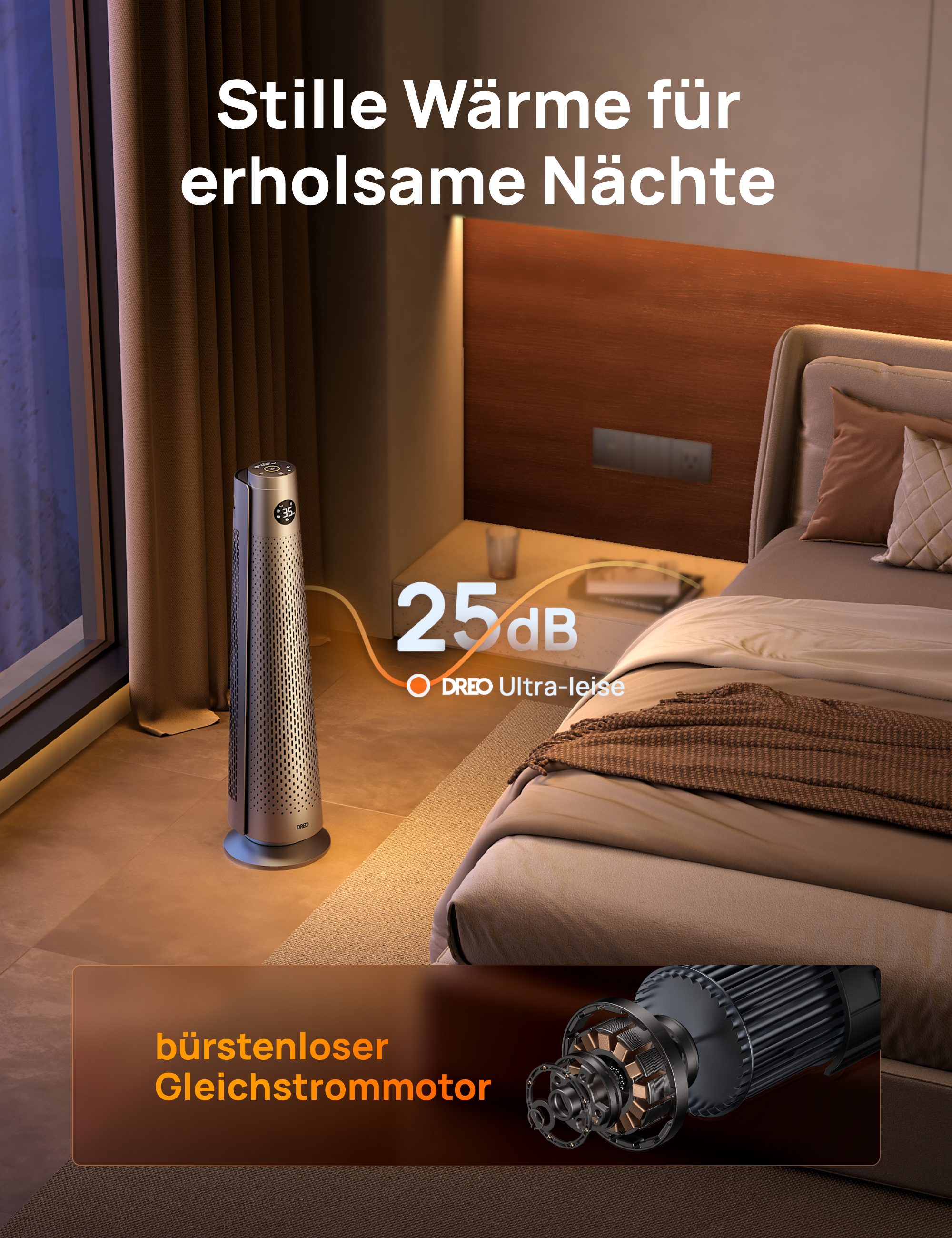 Dreo Heizlüfter 2000W Elektrische Heizung, Fernbedienung, 25 dB, 7-facher Schutz, Energiesparendes ECO-Modus, Thermostat, Überhitzungs- & Kippschutz