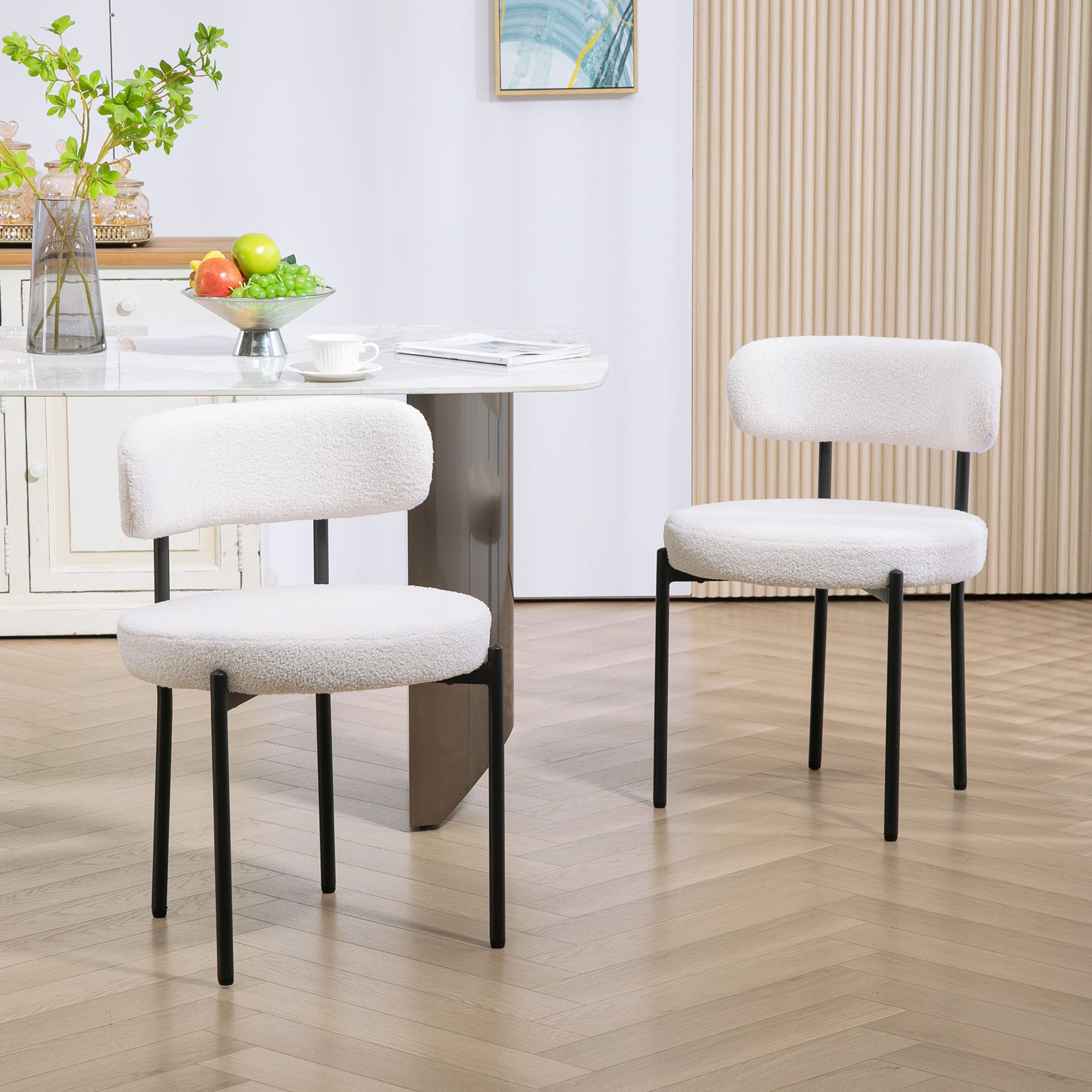 HOMCOM Esszimmerstuhl Küchenstuhl mit Fleeceoptik, geschwungene Rückenlehne, Polsterstuhl (2er Set Esszimmerstühle, 2 St), für Esszimmer, Esstisch, Cremeweiß