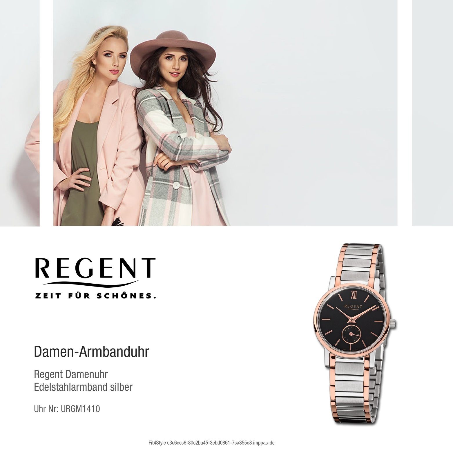 Damen rund, Damen-Armbanduhr Edelstahlarmband rosegold, Regent klein 27mm), Regent Armbanduhr silber Quarzuhr (ca.