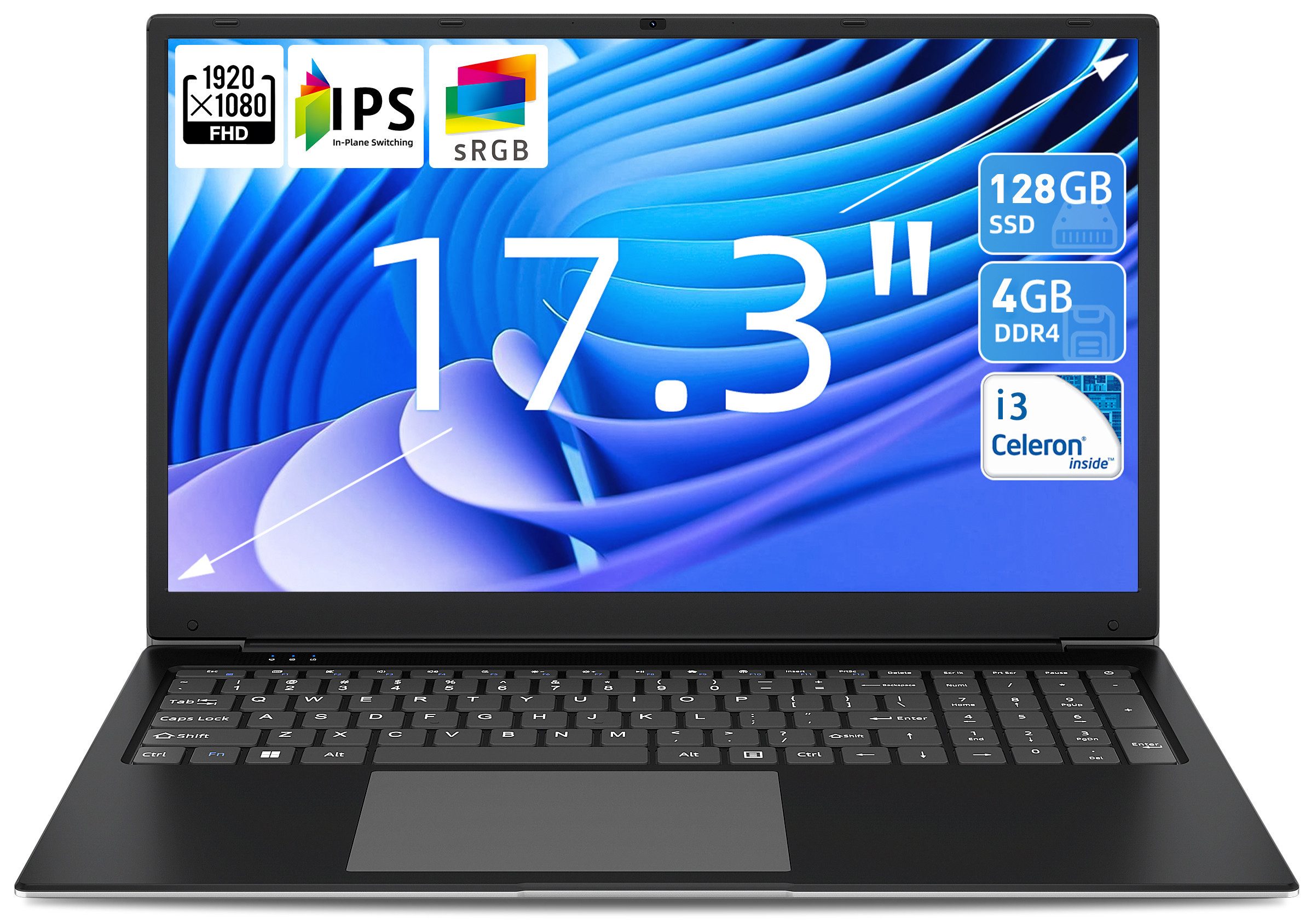 SGIN 17,3 Zoll Laptop 4GB RAM 128 GB SSD, I3 5005U, FHD 1920 x 1080 IPS Notebook