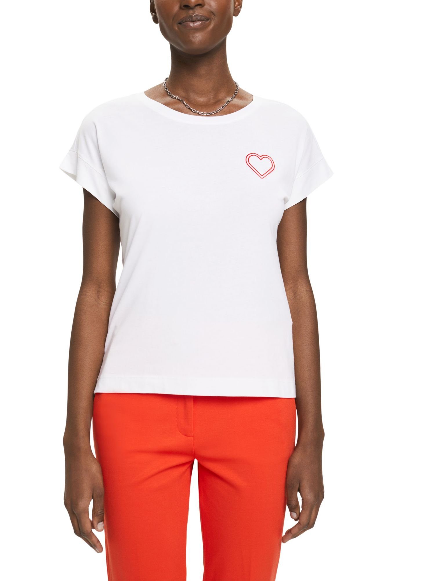 T-Shirt mit (1-tlg) WHITE Applikation Collection Esprit Jersey-T-Shirt