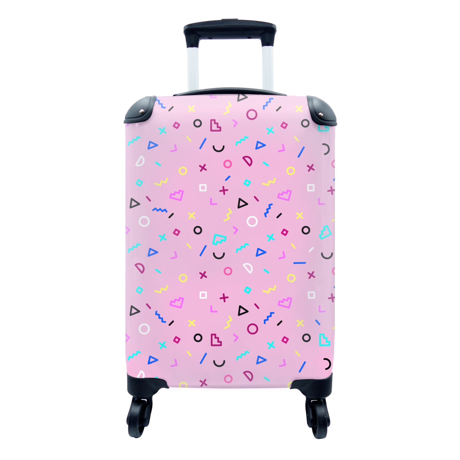 MuchoWow Handgepäckkoffer Design - Muster - Rosa - Jahre 80s, 4 Rollen, Reisetasche mit rollen, Handgepäck für Ferien, Trolley, Reisekoffer