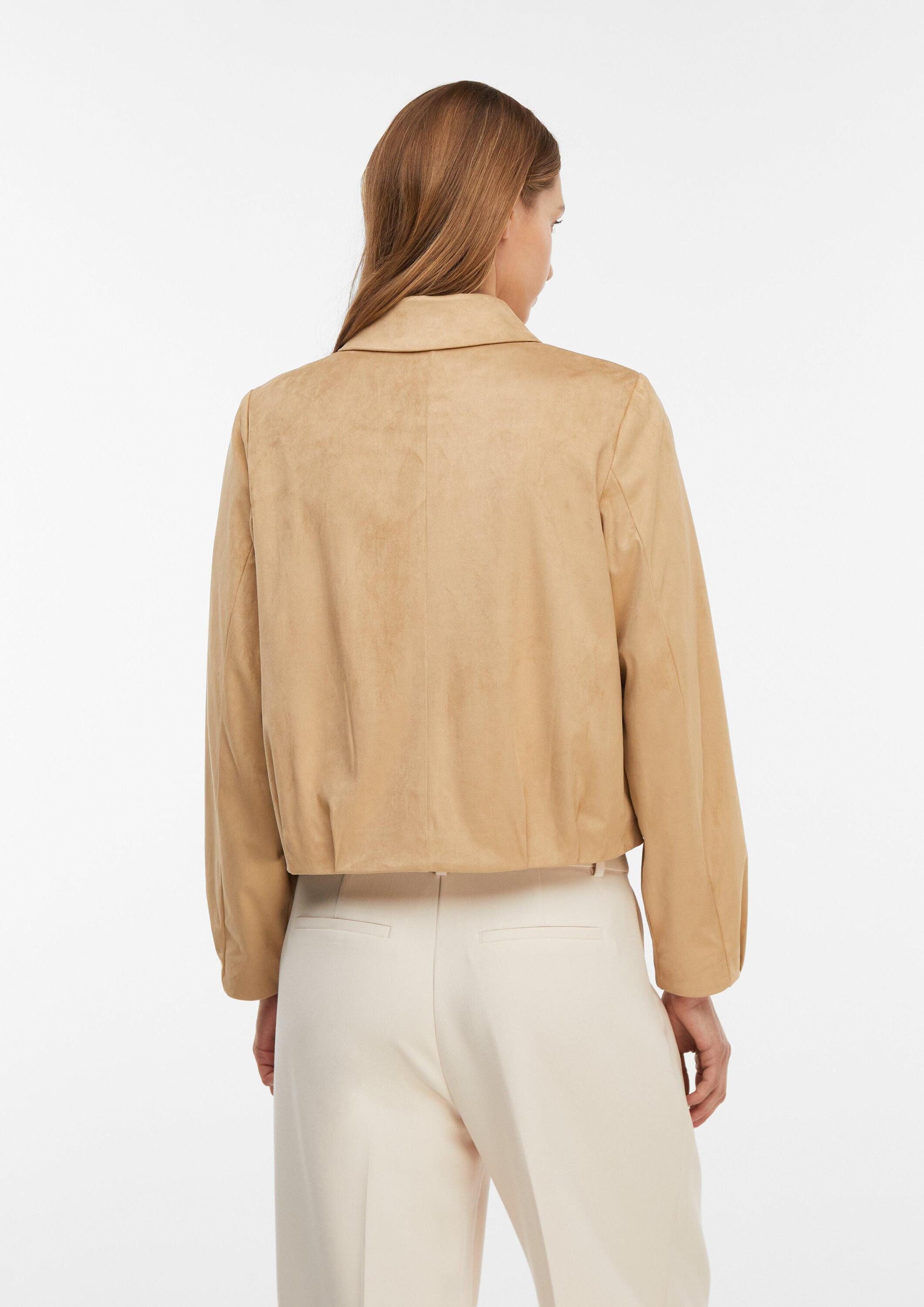 comma Funktionsjacke Indoor-Jacke Blouson-Jacke in Veloursleder-Optik mit Faltendetails