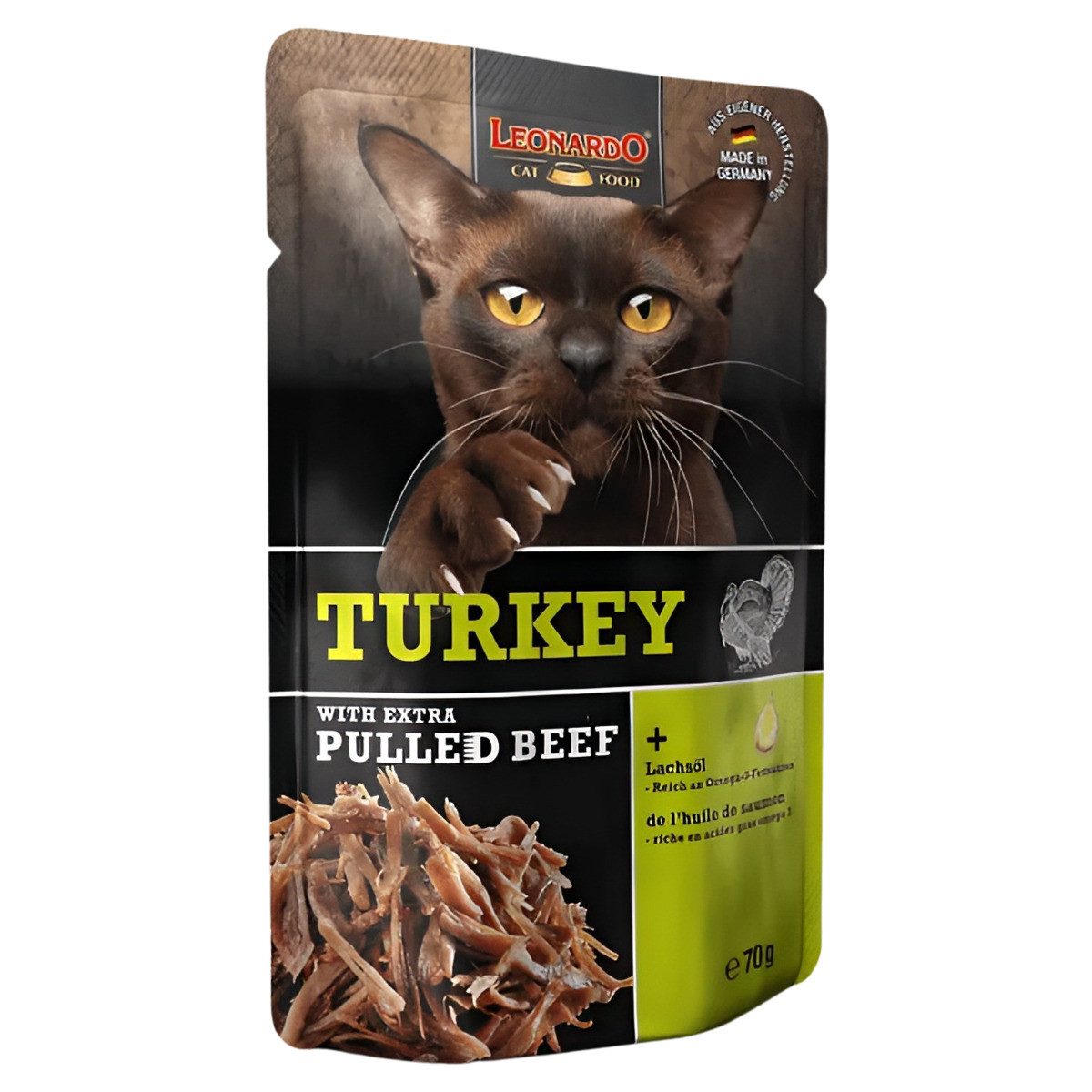 LEONARDO Turkey + extra pulled Beef 70 g, Nassfutter für: Katze von Leonardo
