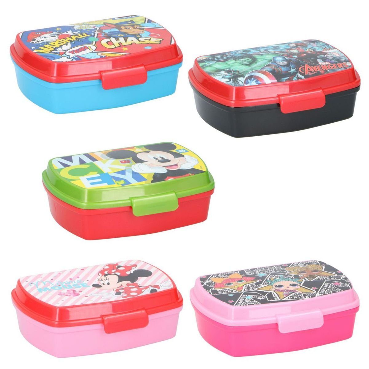 17x13x5,5cm Paw Shop Kunststoff Mickey, Minnie Avengers, Patrol, oder Rot Marabellas / Brotdose Lunchbox LOL, Grün