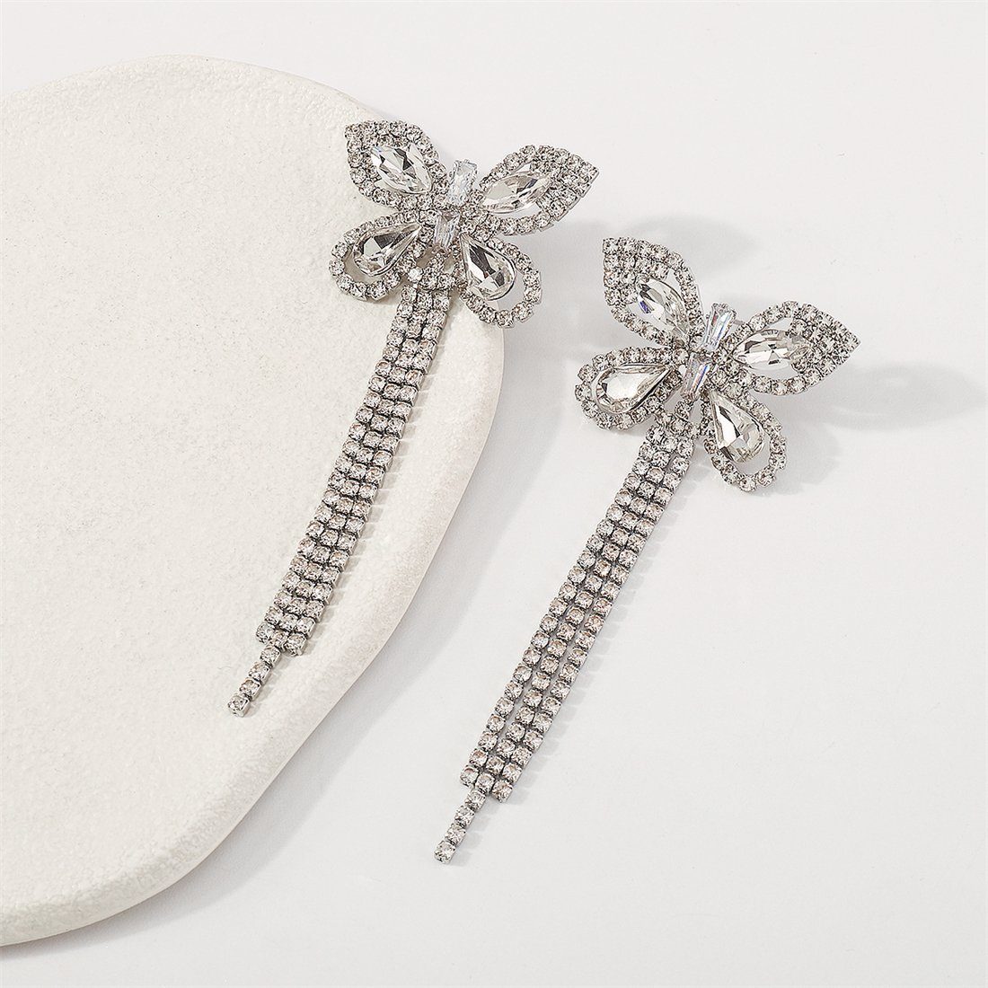 Paar Weiß Ohrstecker ohrhänger Gestaltung schmuck YOOdy~ mit Diamanten Ohrhänger damen (1-tlg) Ohrringe