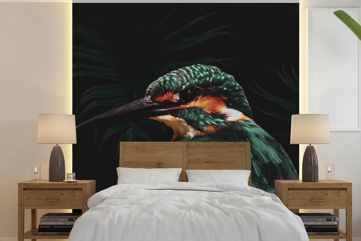 MuchoWow Fototapete Eisvogel Schlafzimmer, für - Matt, Wohnzimmer - Tapete bedruckt, Grün, oder Vogel Wandtapete Vinyl (5 St)