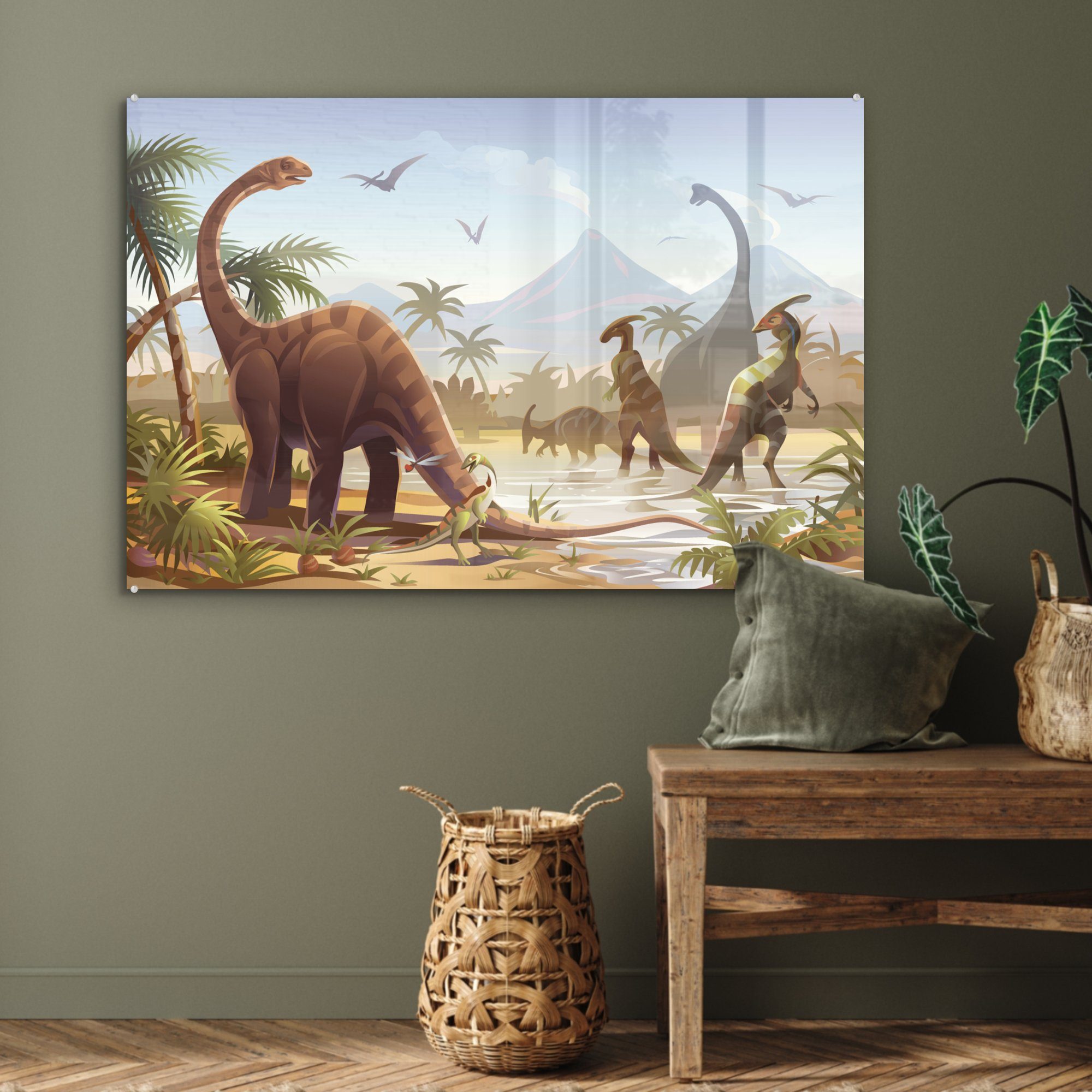 MuchoWow Acrylglasbild Kinderzimmer Schlafzimmer & Acrylglasbilder - Dinosaurier, - Wohnzimmer (1 Wasser St)