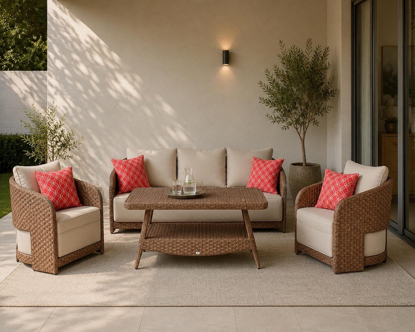 Xlmoebel Sitzgruppe Gartenmöbel Set Sofa 2 Sessel Beige Modern Terrasse Lounge Set, (Sitzgruppe, 3-tlg., 3-tlg)