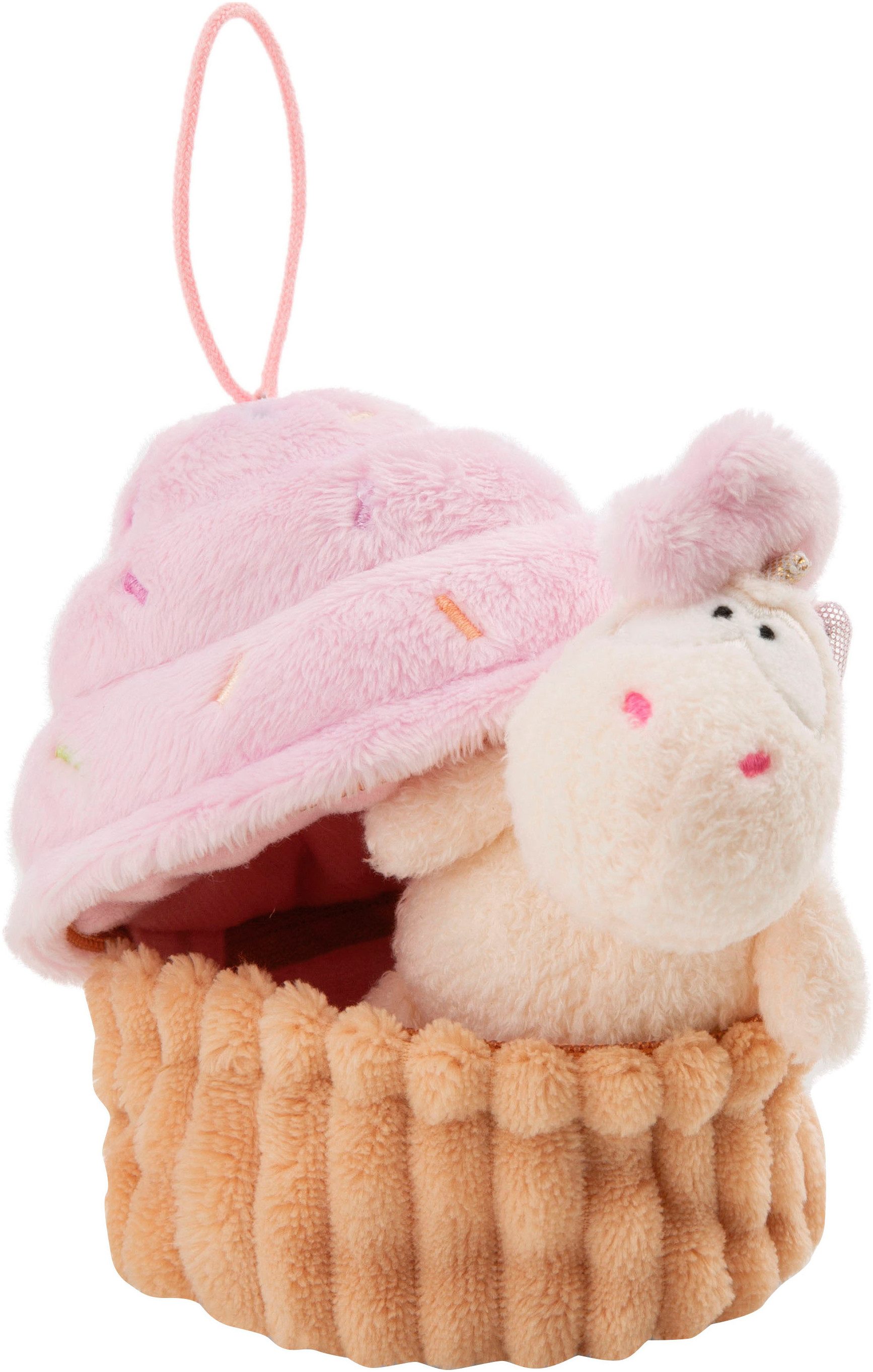 Nici Kuscheltier Theodor & Friends GREEN, Einhorn Creamy Pink 10 cm in Cupcake mit Loop