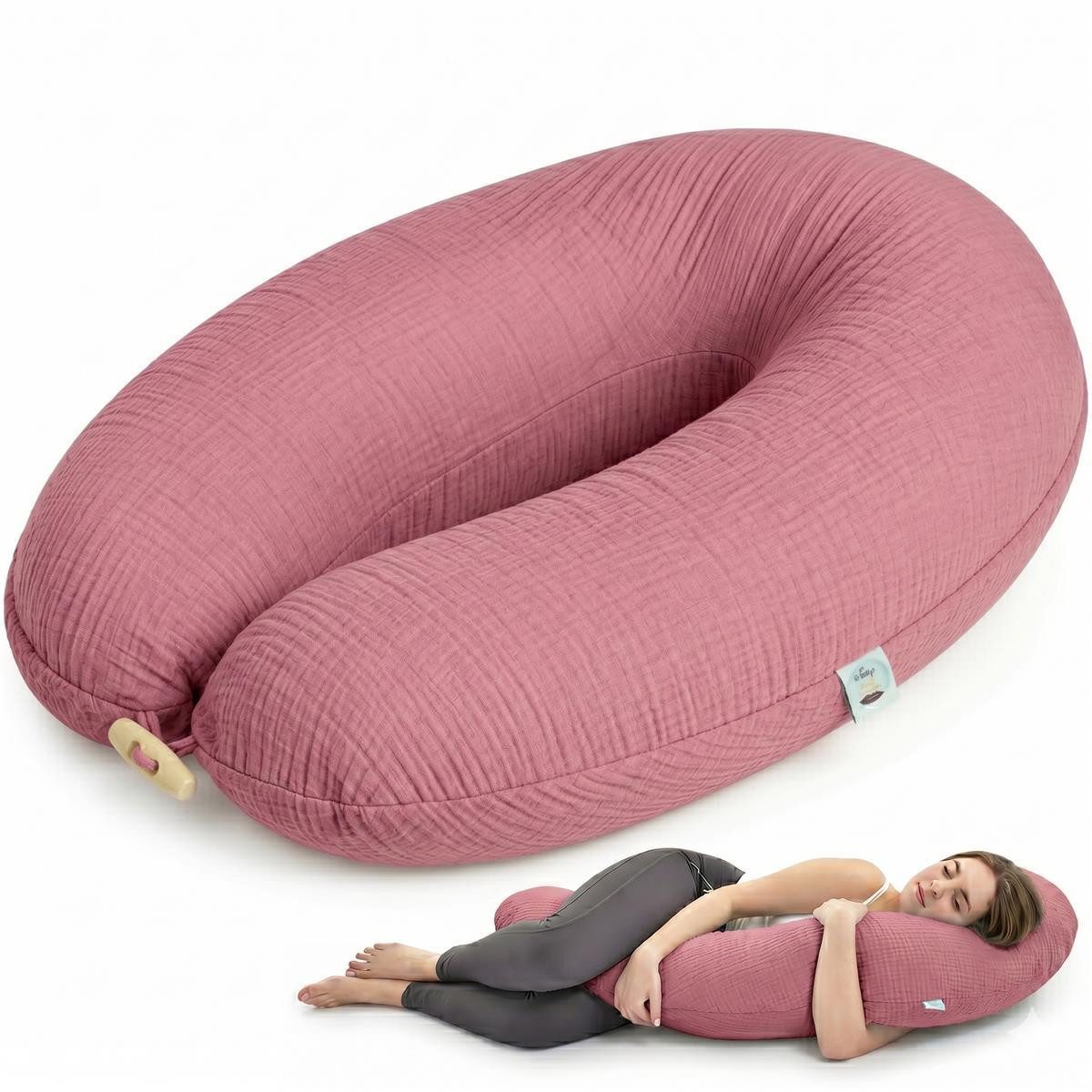 SEI Design Stillkissen Kapok-Füllung XXL 190x35 cm, Musselinbezug Bio-Baumwolle, ergonomisch, Schwangerschaftskissen mit Bezug, Seitenschläferkissen mit Kapok-Füllung, 100% Naturkissen, Musselin-Bezug aus Bio-Baumwolle