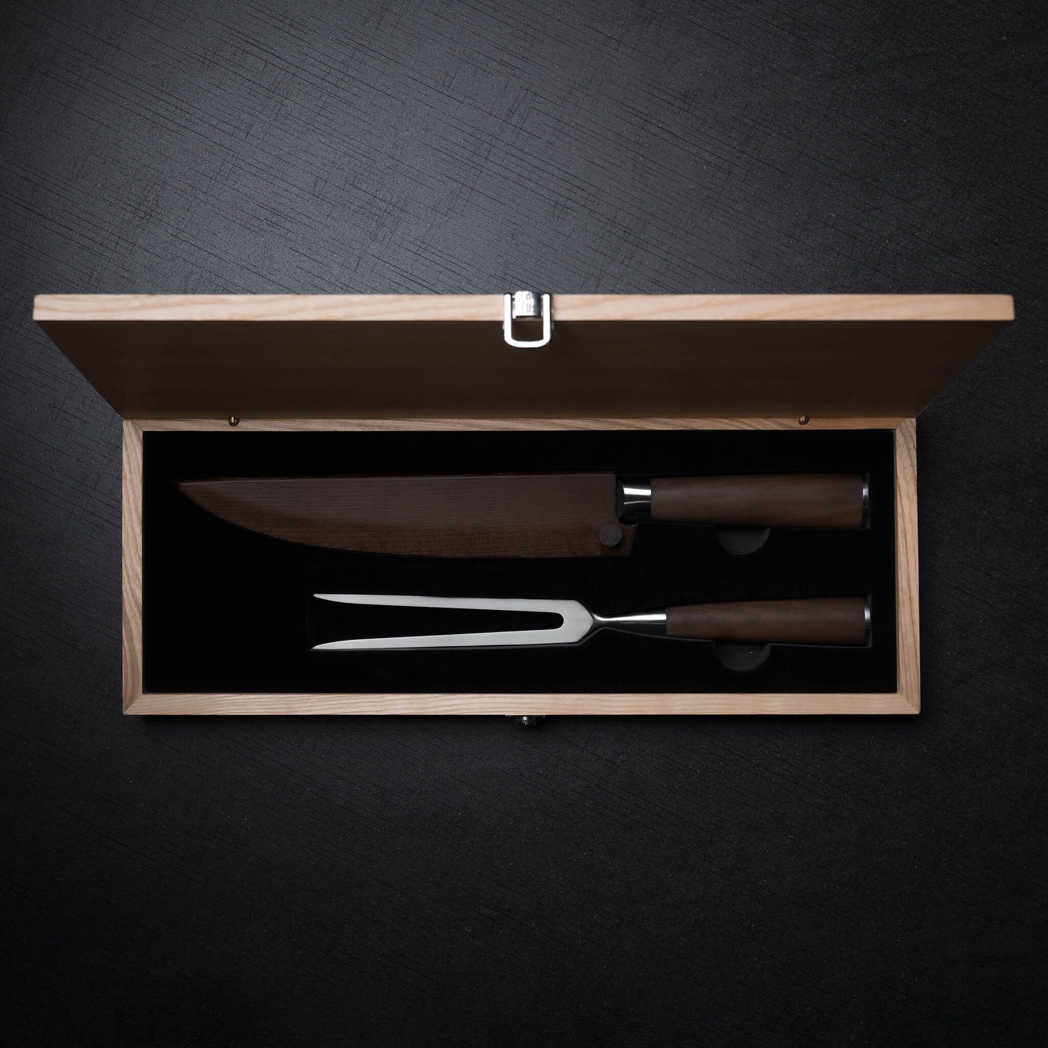 HITOFURI® Damastmesser HITOFURI® KOBE SET Damaskusmesser Premium Fleischgabel Messer 73Lag., inkl. einer edlen Holzbox, Messerscheide, Pflegetuch sowie Pflegeöl