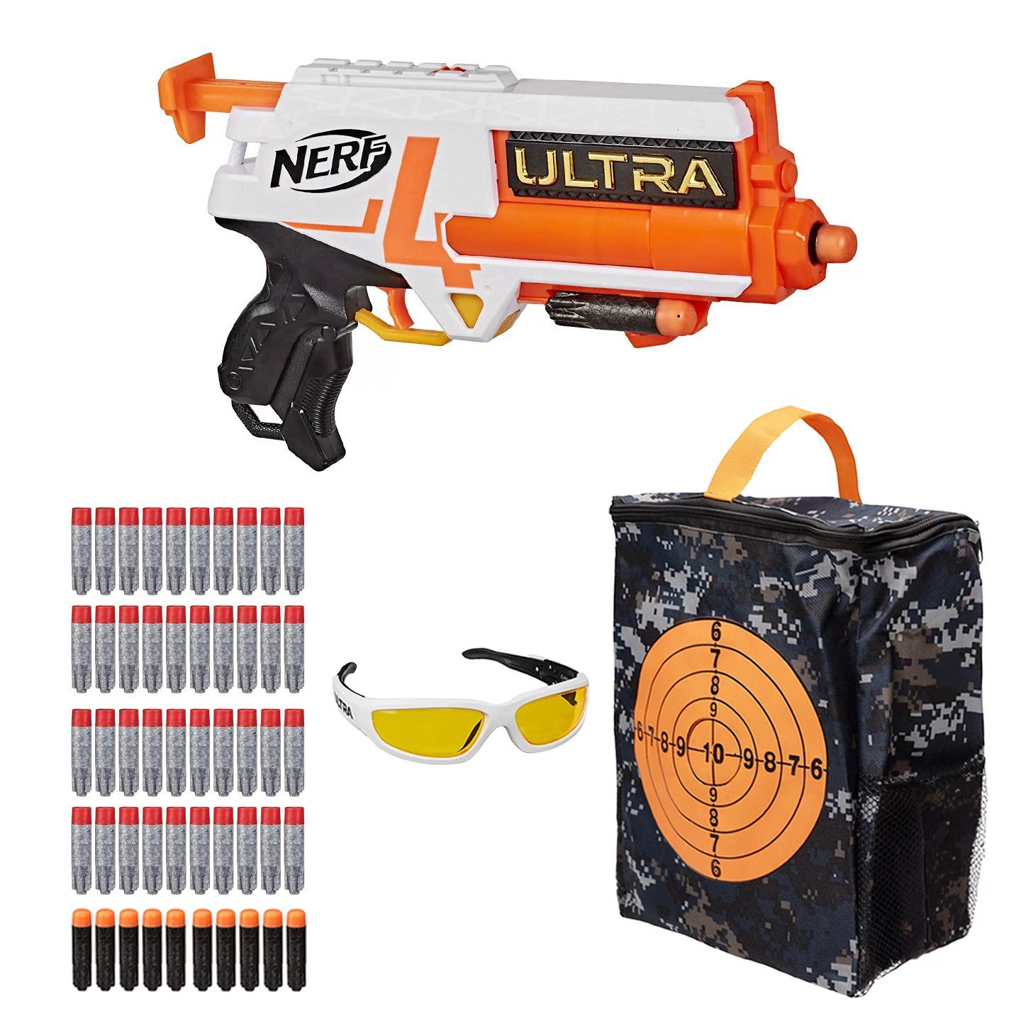 Hasbro Blaster Einzelschuss-Blaster im Set mit Schutzbrille, Tasc, Das komplette Action-Set enthält den Nerf Ultra Four Blaster, eine Sc