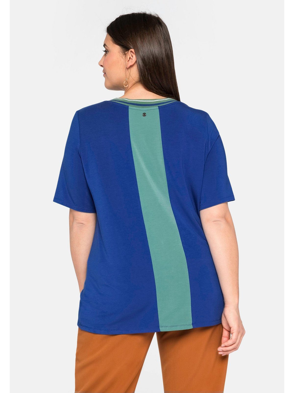 Damen Shirts Sheego Rundhalsshirt Shirt mit Rippbund und Zipper